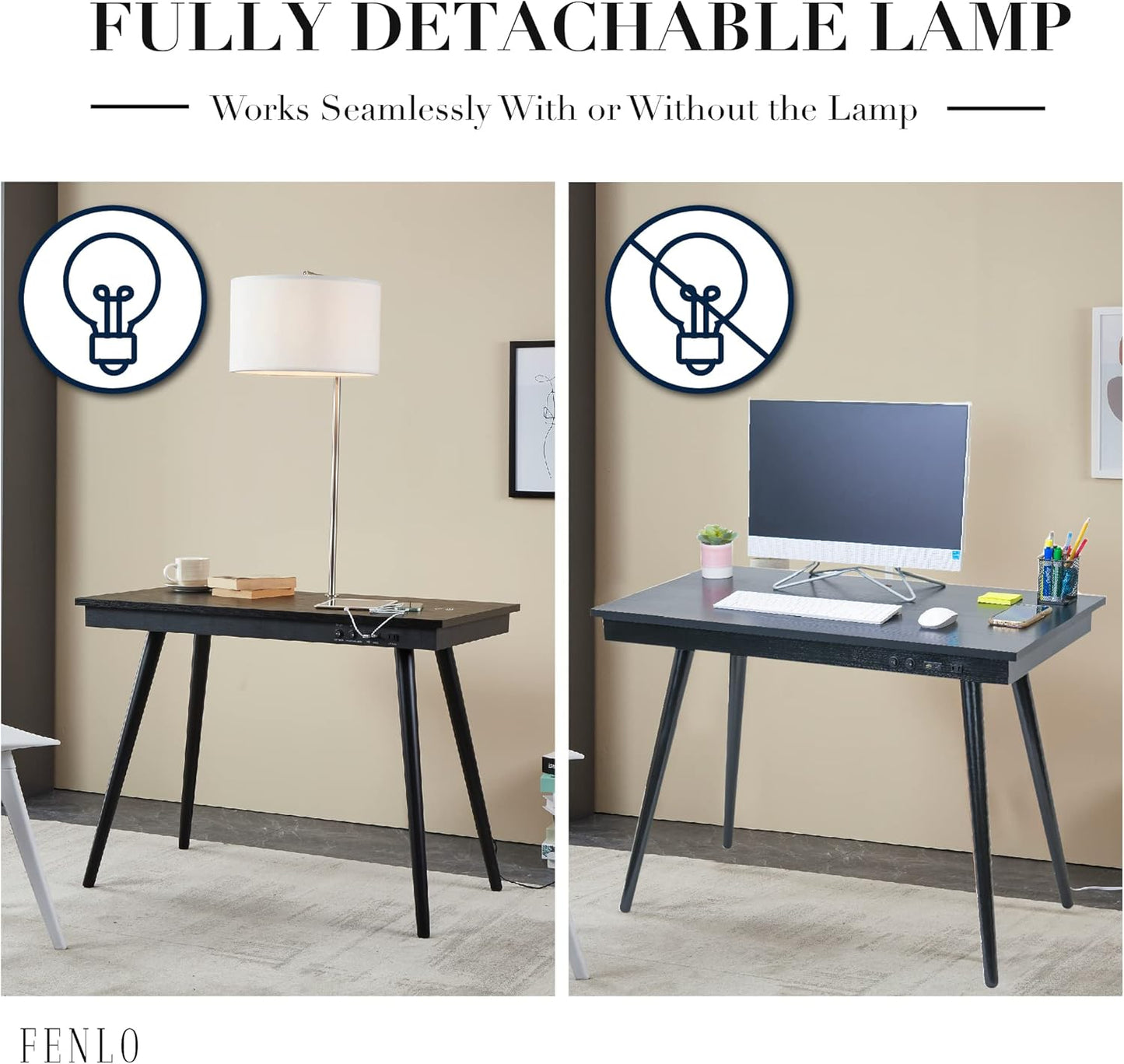 FENLO Future - 39' Modern Desk with USB-C & Qi Wireless Charging Station