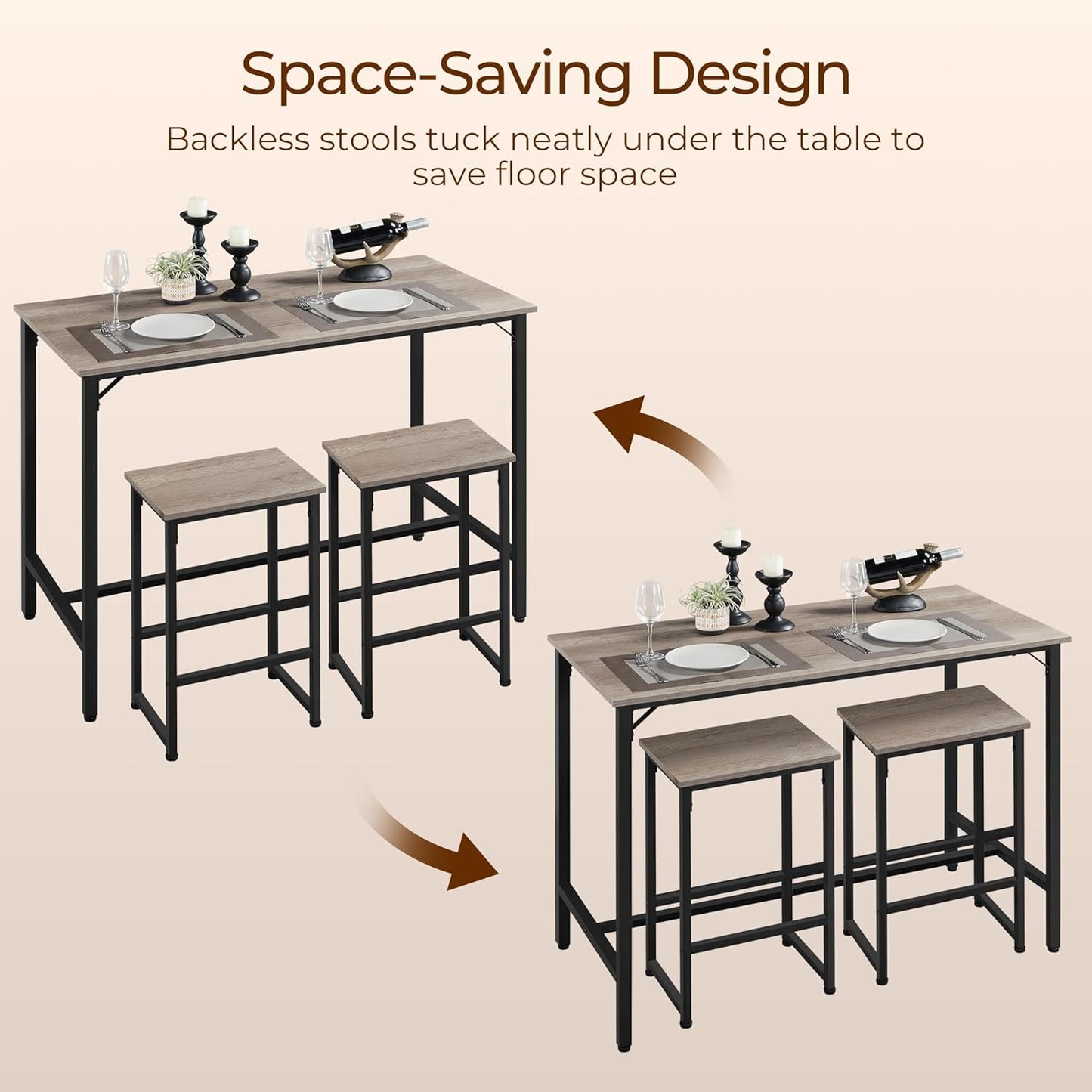 Yaheetech 3 Piece Dining Table Set, 47.5" Industrial Pub Table Set, Counter Height Kitchen Table with Bar Stools Set of 2, for Small Space, Apartment
