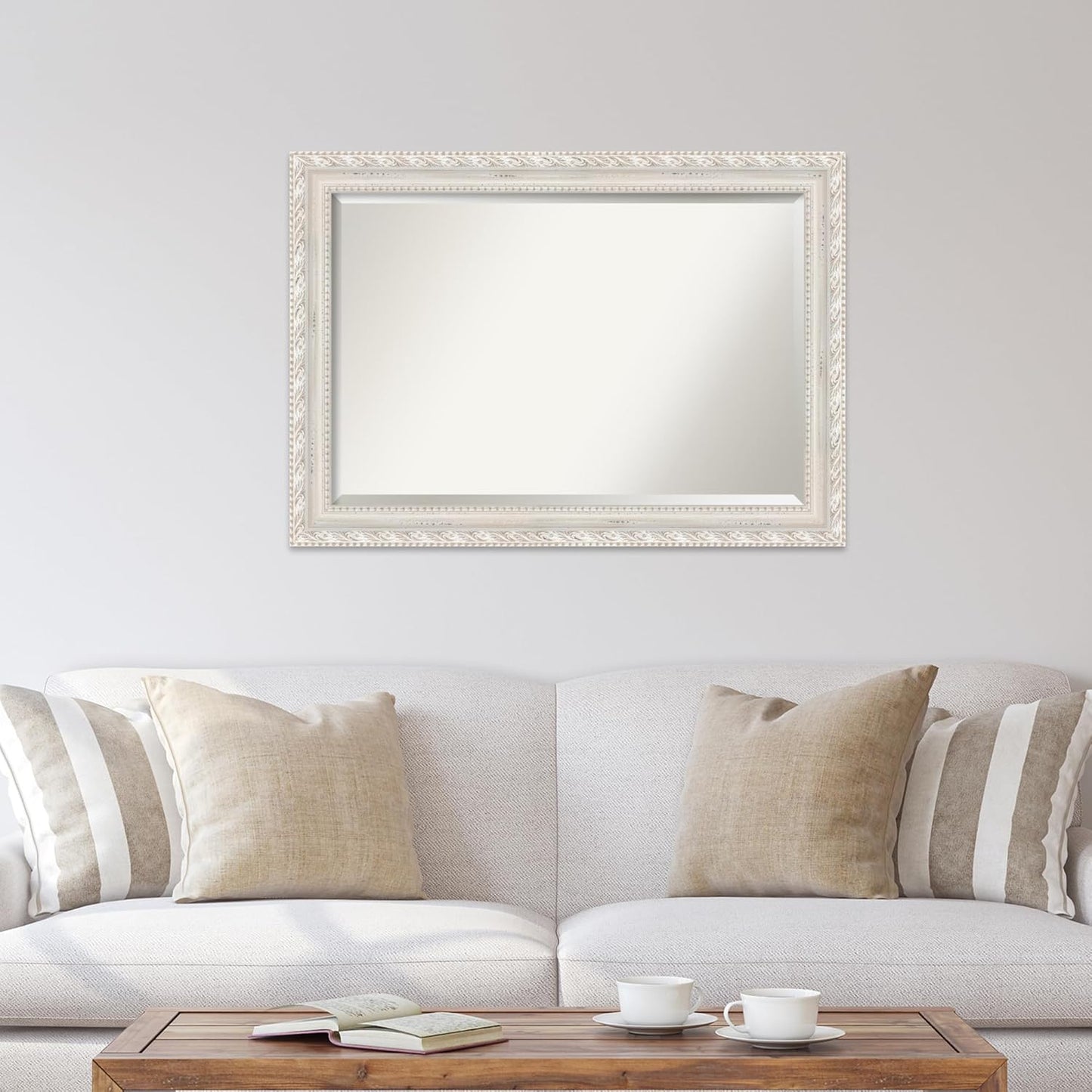 Amanti Art White Bathroom Mirror for Over Sink, 30x42 Opera Off White Rectangle Vanity Mirror, Large Traditional Wood Frame, Hangs Horizonally and Vertically, Bathroom Wall Decor, Beveled Edge from WI