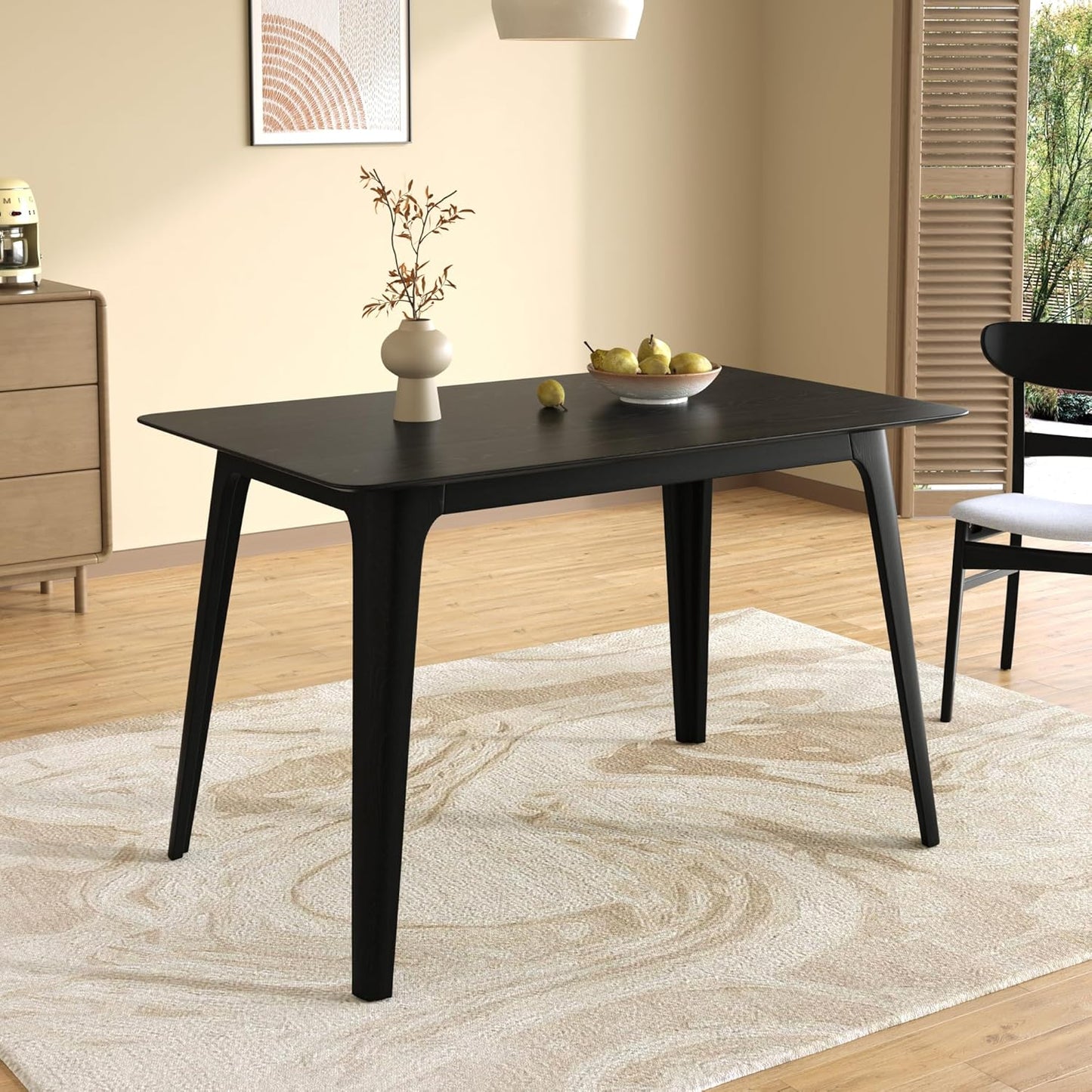 Mid-Century Modern Solid Wood Dining Table with Tapered Lesg for 4 People, 47.2inch, Kitchen or Living Room Furniture, Black