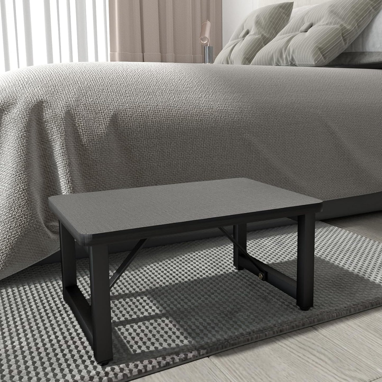 Small Step Stool for Adults Kids, Wooden Metal Foot Stool, One Stepping Stool for Bedside and Closet, 400 LBS Load Heavy Duty Step for Living Room, Gray