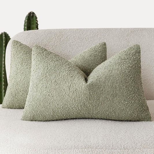 Foindtower Pack of 2 Textured Boucle Throw Pillow Covers Accent Solid Decorative Lumbar Pillow Cases Cozy Couch Cushion Case for Chair Sofa Bedroom Living Room Home Decor 12x20 Inch Dirty Sage Green