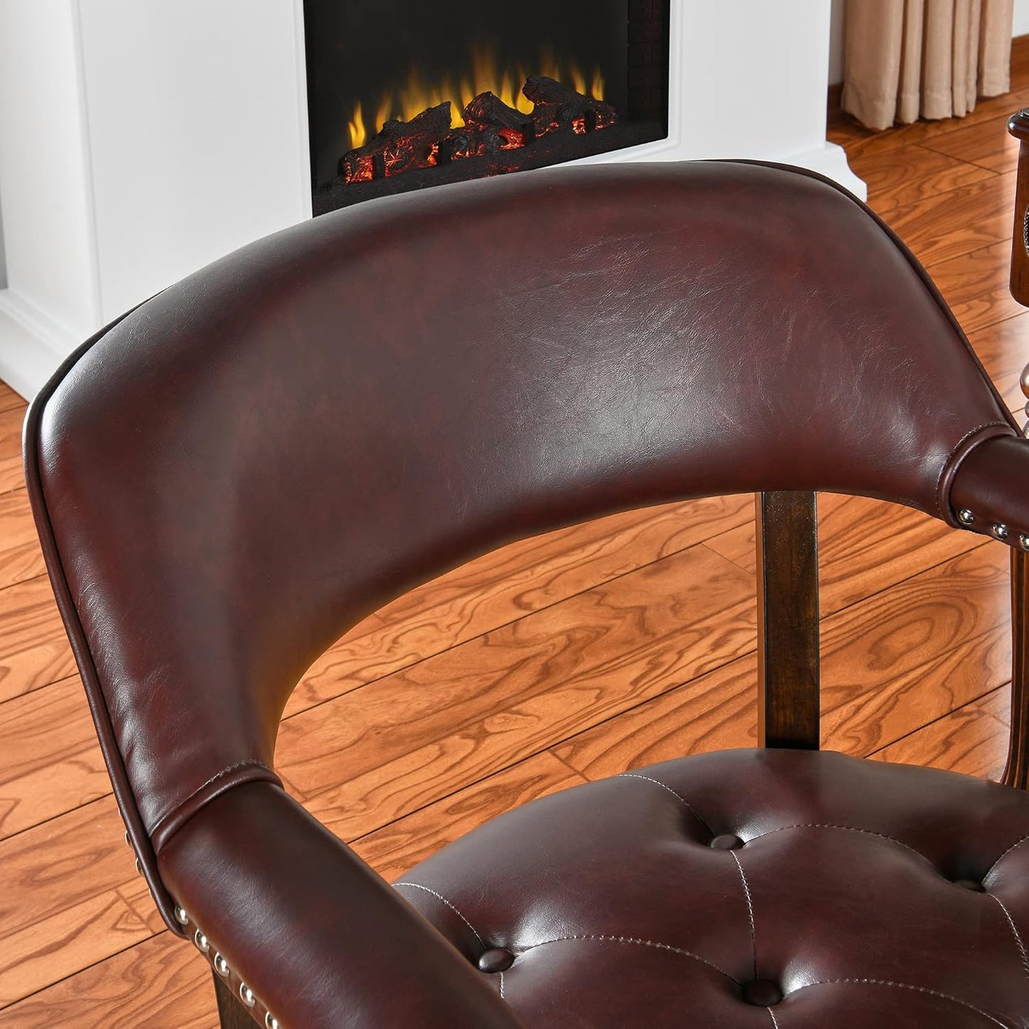 LEEMTORIG Dining Chairs with Casters and Arm, Large Rolling Dining Chairs with Wheel, Poker Table Chairs, Boss Caption's Chairs, 26"D x 25.2"W x 31.5"H, Espresso Legs & Wine Red Brown PU, XXY-1910-WR