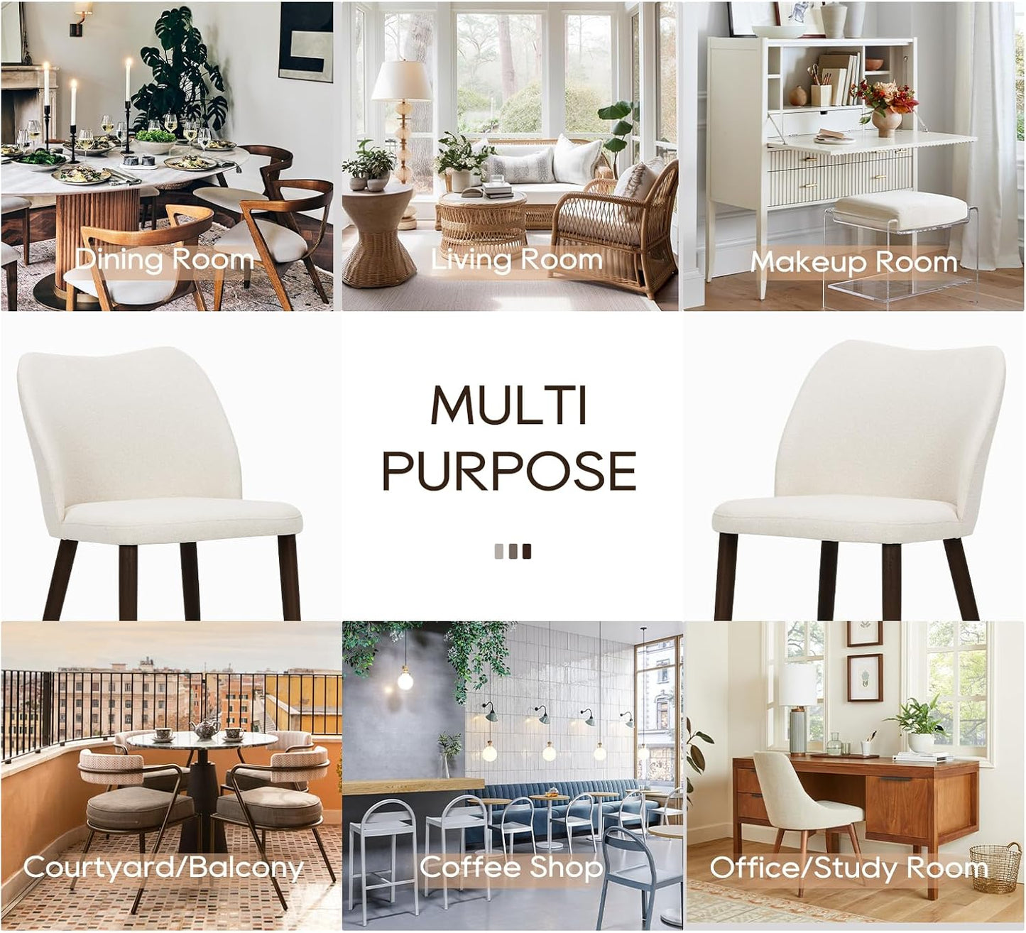 COLAMY Upholstered Dining Chairs Set of 4, Modern Fabric Dining Room Kitchen Side Chair with Padded Seat and Wood Legs for Restaurant/Cafe, Beige