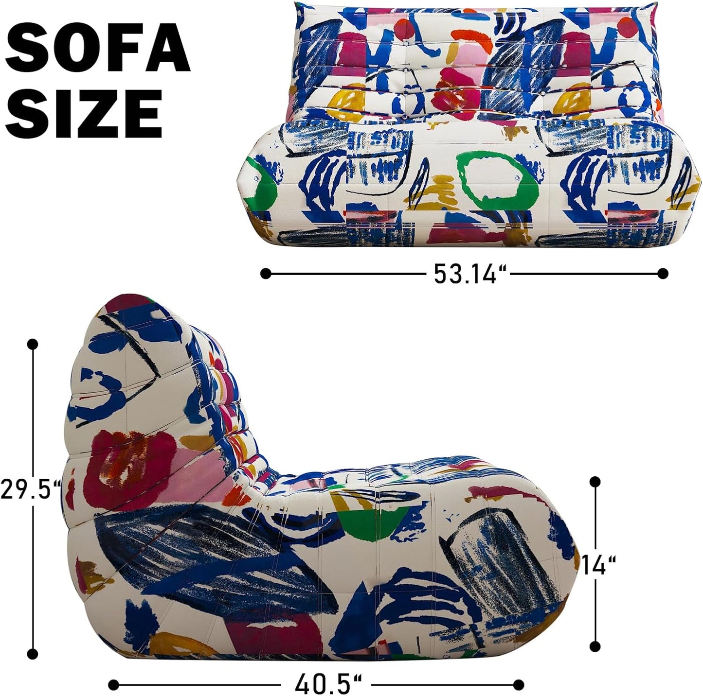 Bean Bag Chair, Loveseat Fireside Chair Bean Bag Sofa Large Bean Bag Chair for Adults, 2 Seater Bean Bag Chairs for Teens with High Density Comfortable Foam, Bean Bag for Living Room (Multicolor)