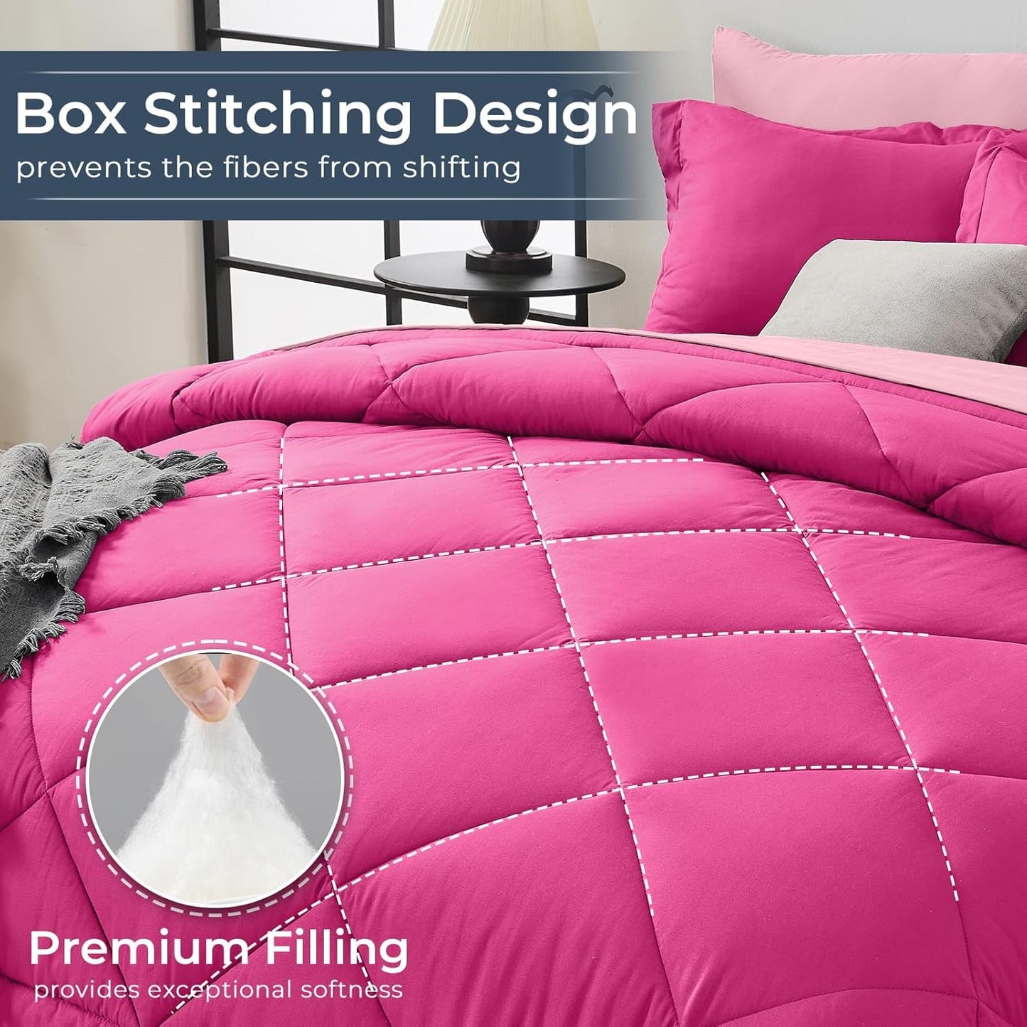 HEVUMYI Hot Pink & Baby Pink Twin-XL Comforter Set - 5-Piece All Season Bed in a Bag Twin-XL, Ultra Soft Bedding Set with Comforter, Flat Sheet, Fitted Sheet, Pillowcases, Pillow Shams