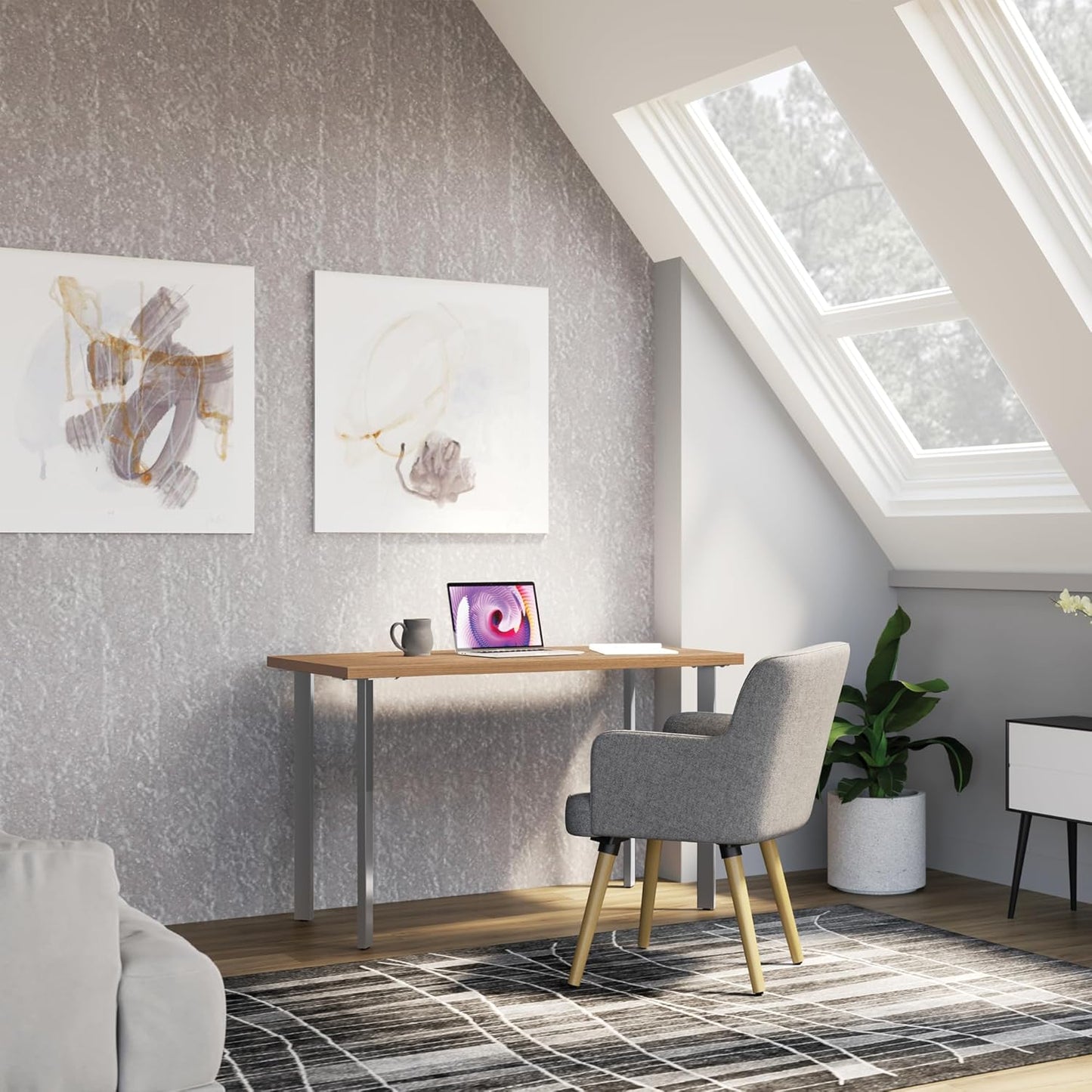 HON Coze Home Office Desks, Sturdy Table Computer Desk, 48", Natural Recon Top, Silver Base