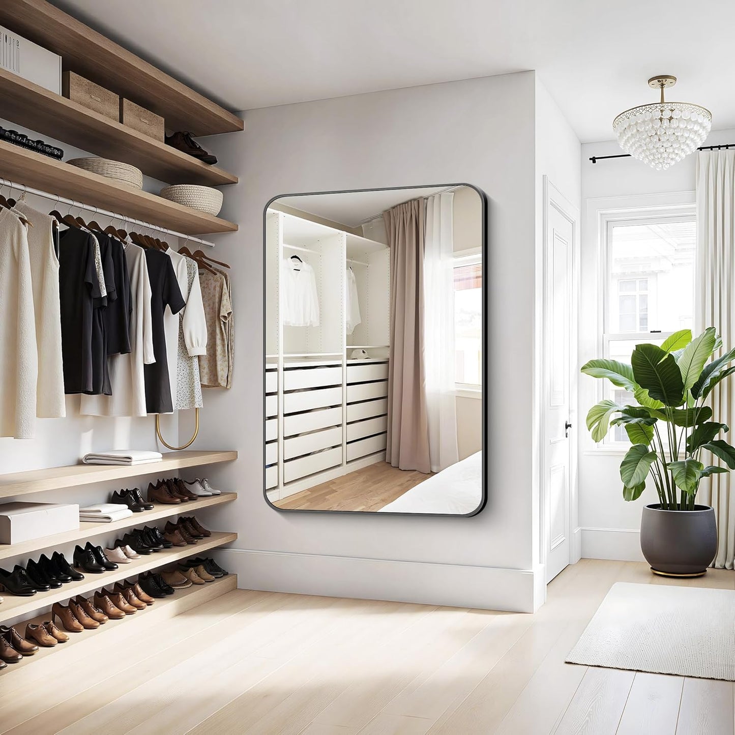 KOCUUY Black Bathroom Mirror 55"x40", Large Vanity Mirror with Rounded Corner, Metal Black Frame with Mordern Design for Bathroom, Living Room, Entryway, Hang Horizontal/Vertical