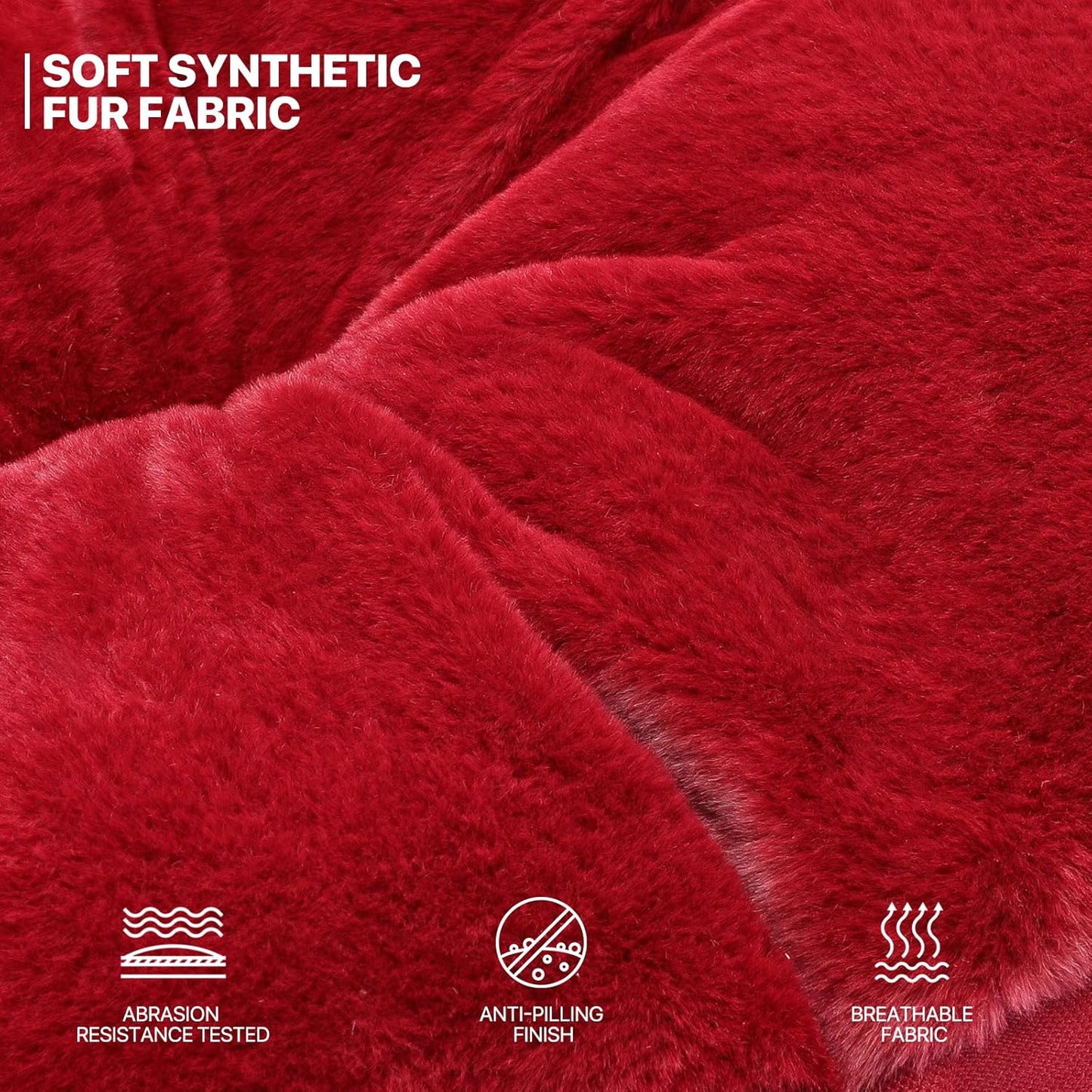 MoNiBloom Round Folding Faux Fur Saucer Chair for Bedroom Living Room Dorm Foldable Metal Frame Oversized Large Comfy Furry Padded Soft Cozy Moon Chair with Footrest Ottoman for Adults (Burgundy)