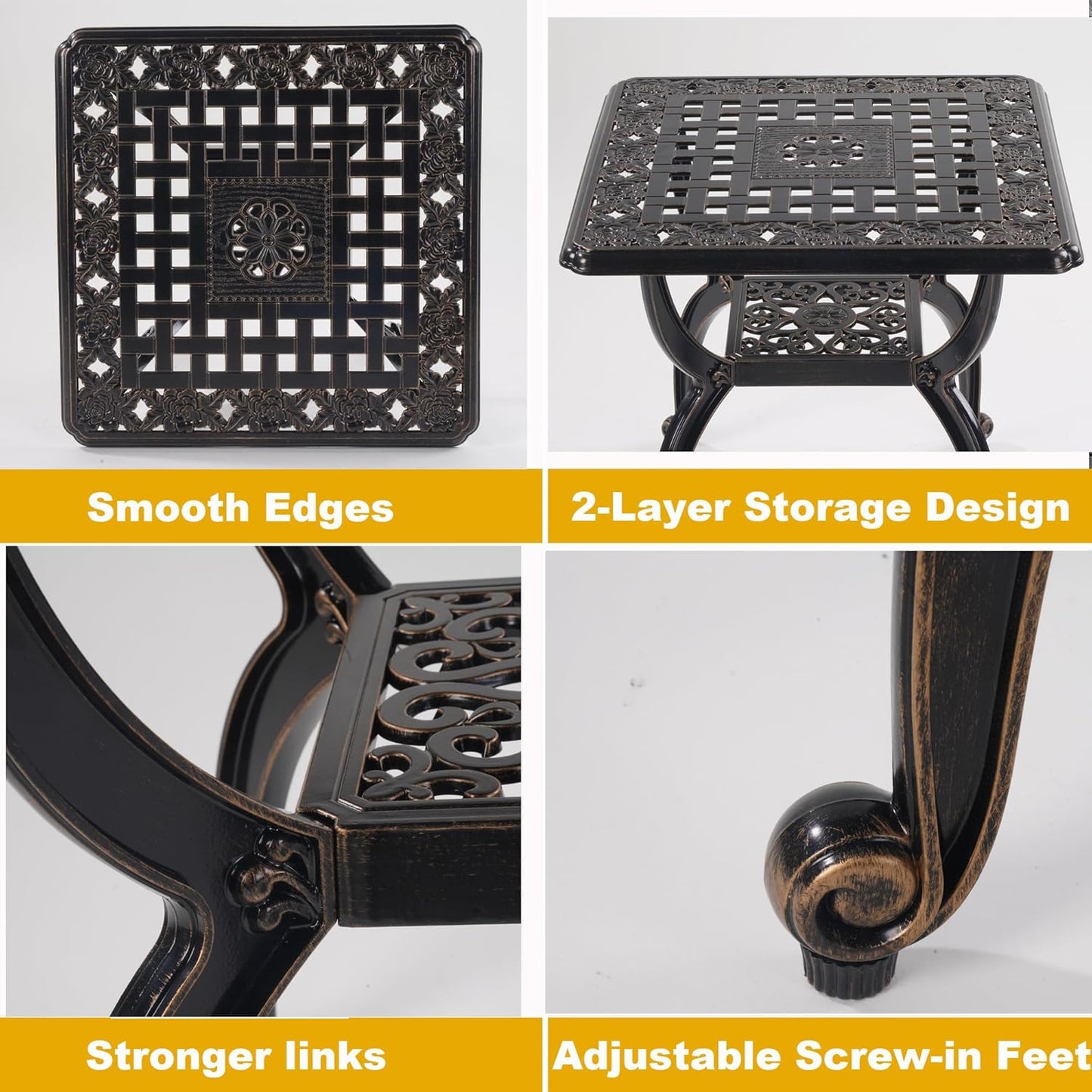 Cast Aluminum Outdoor Side Table,Small Patio Table,Outdoor Coffee Tables for Patio,Garden,Balcony, for All Weather (Copper, Square)