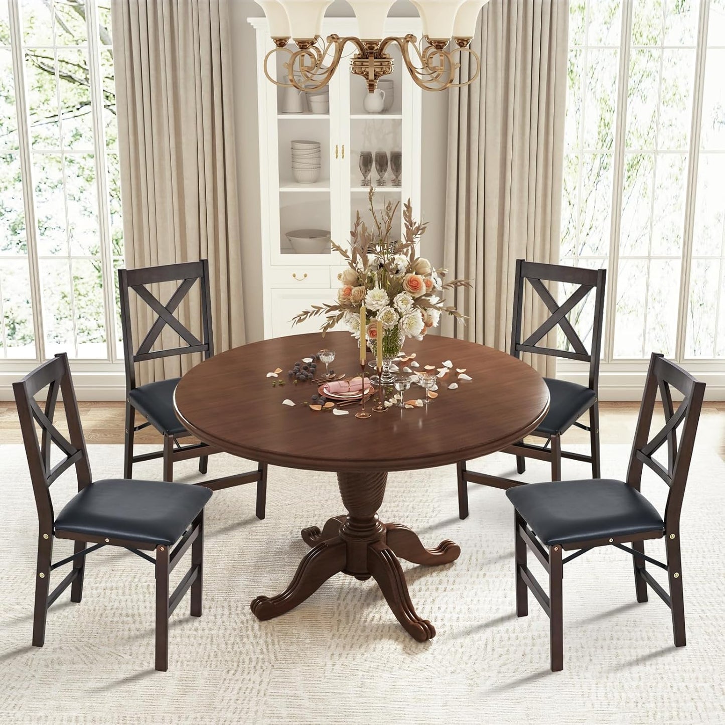 COLAMY Folding Dining Chairs Set of 4 – Dark Brown Wooden Dining Room Chairs, Pre-Assembled, Space Saving Kitchen & Dining Room Furniture, Mid Century Rustic Style, Indoor Outdoor Use