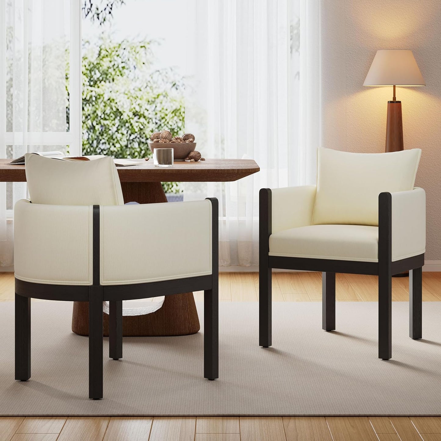 Christopher Knight Home Lucid Linen Upholstered Dining Chairs Set of 2, Rubber Wood Dining Room Chairs, Modern Armchair, Extra Seating for Dining Room, Versatile Indoor Furniture, White + Black