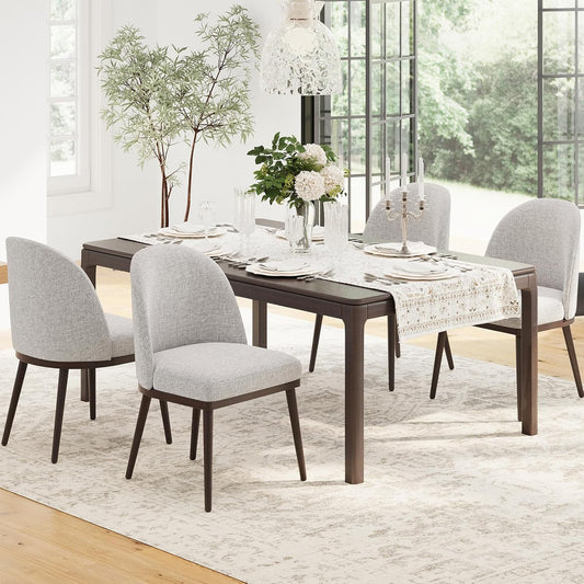 COLAMY Upholstered Dining Chairs Set of 4, Large Dining Room Kitchen Chairs with High Back and Deep Seat, Modern Fabric Dinner Chairs with Wood Legs, Light Grey