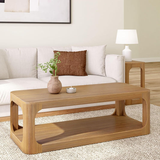 Plank+Beam Forma Coffee Table, 54 Inch Modern Coffee Table with Shelf, Contemporary Center Table with Storage Space, Rectangle Tea Table with Storage, Pecan