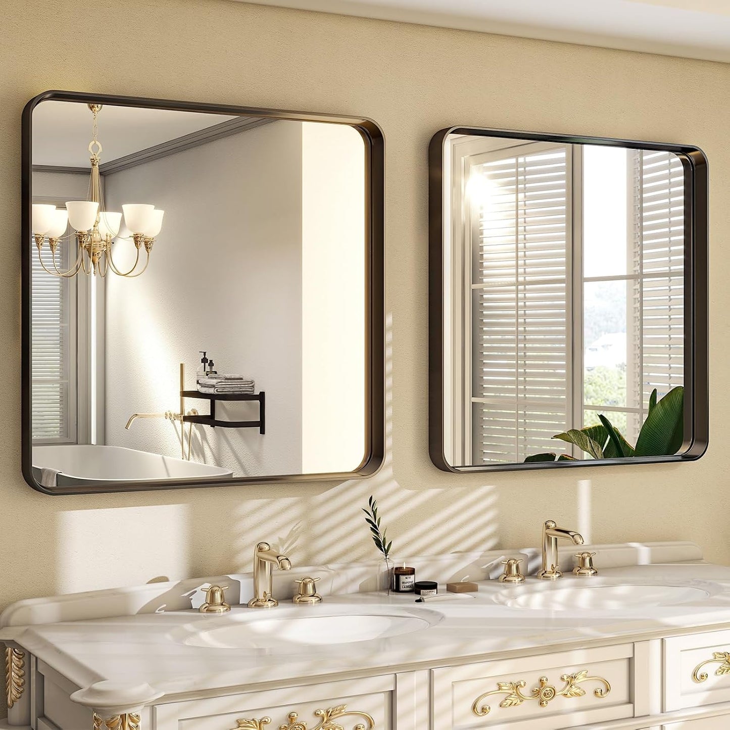 30"x 30" Black Bathroom Mirror - Aluminum Framed Wall Mirror, Bathroom Wall Mounted Vanity Mirror, Modern Bathroom Mirror, Bedroom, Living Room Wall Mirror, Hang Horizontally or Vertically