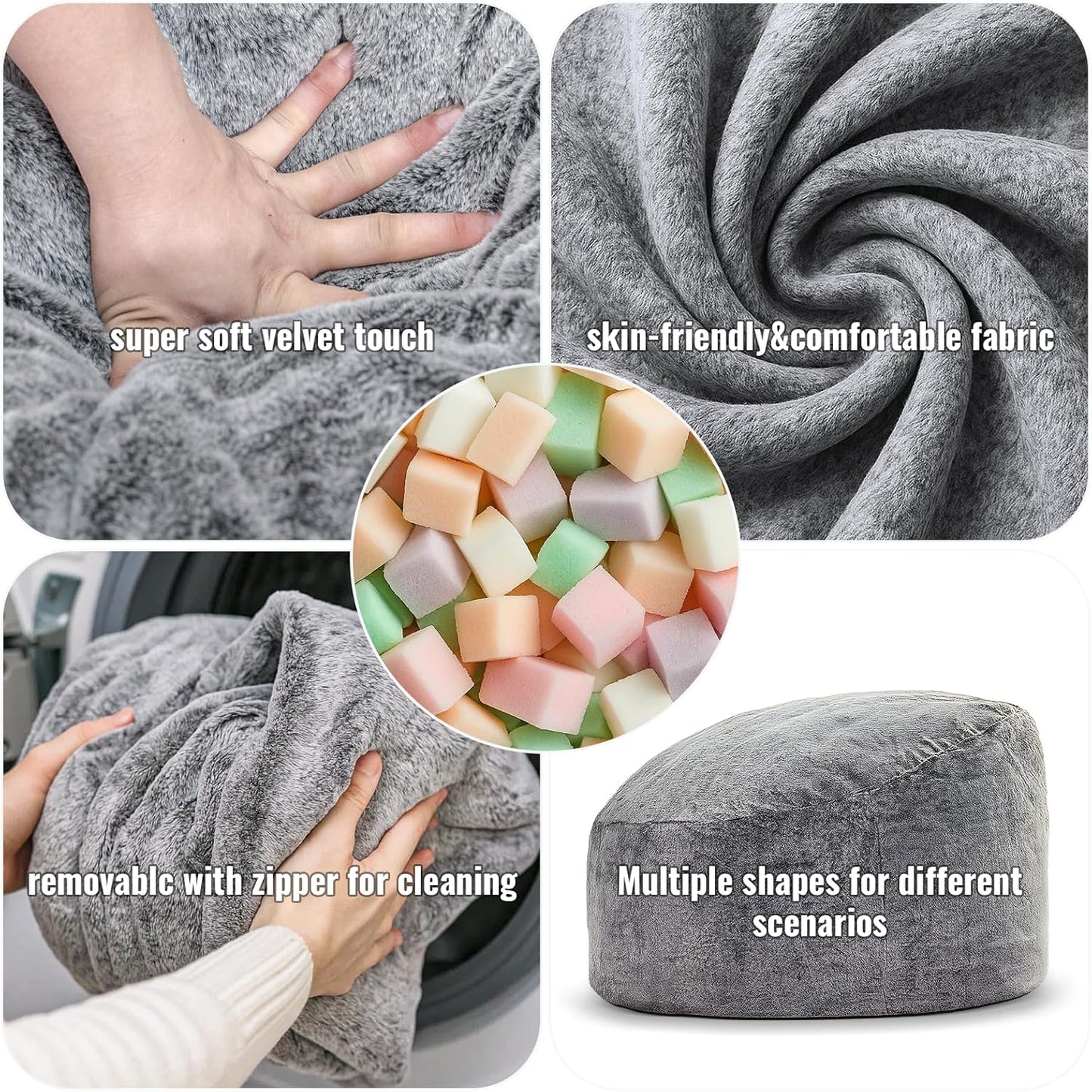 Recaceik Bean Bag Chair Large Bean Bag Chairs, with Fluffy Removable Spongefor, for Living Rooms, bedrooms, Study Rooms, and Offices