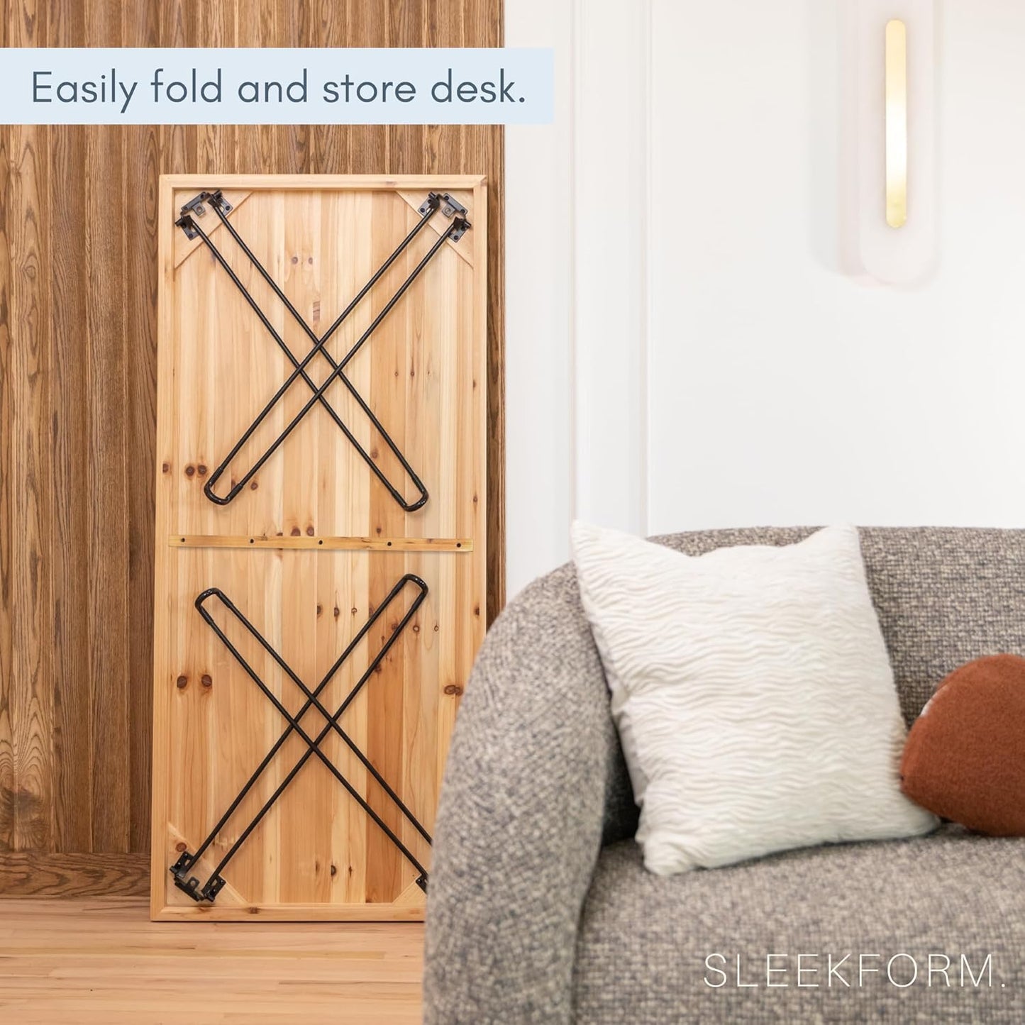 Sleekform Wooden Folding Desk - Small Folding Table Portable with Collapsible Hairpin Legs - Wood Foldable Desks for Small Spaces - Space Saving Portable Computer Desk - Birch