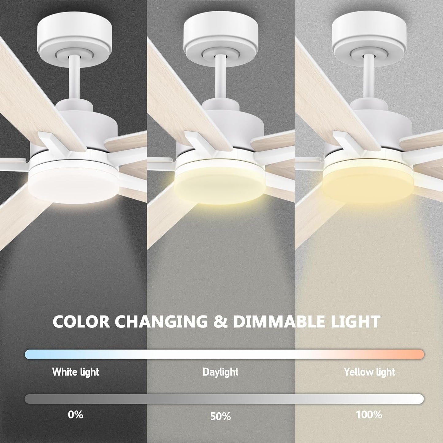 72" Large Smart Ceiling Fan with Lights Remote,Silent DC Motor,Control via Voice Alexa Google App,Outdoor Indoor Modern Ceiling Fans for Large Living Room Patios Decks,Dimmable,5 Blades in White&Wood