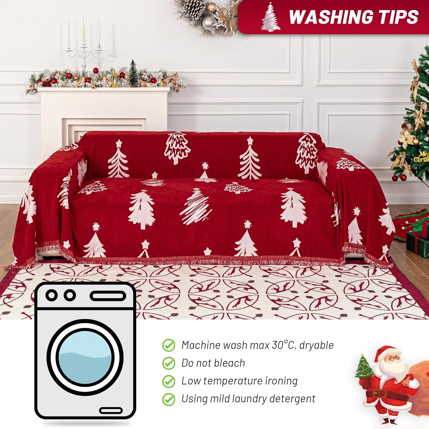 MYSKY HOME 71X102 inches Chair Christmas Couch Cover, Sectional Sofa Covers Sofa Slipcover for 1 Cushion Couch, L Shape Couch Covers for Dogs, Kids, Washable Sofa Blanket, Furniture Protector, Red