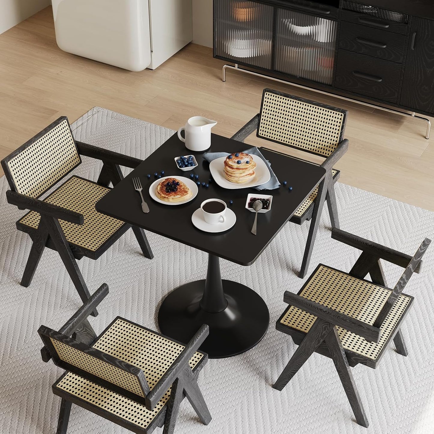 24" Black Tulip Table for Kitchen, Small Square Dining Table for 2 Person, Mid Century Modern Tables with Sturdy Metal Pedestal Base for Living Room, Cafe, Office, Pub, Bar, Bistro