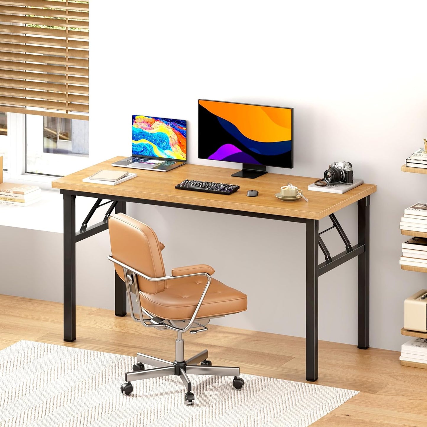 DlandHome 47 inches Folding Table Computer Desk Portable ActivityTable Conference Table Home Office Desk, Fully Assembled Teak DND-ND5-120TB1