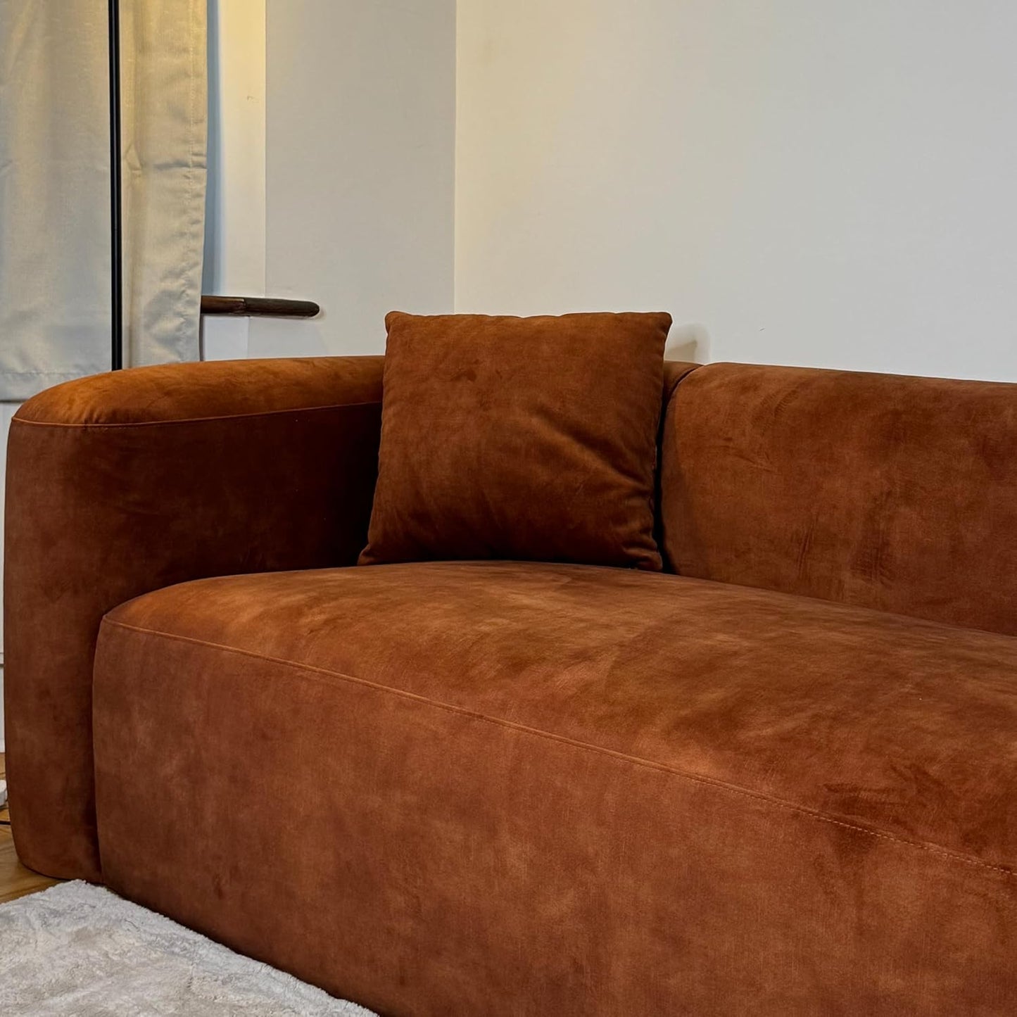 Acanva Luxury Modern Tight Curved Back Velvet Sofa, Minimalist Style Comfy Couch for Living Room Apartment, 3 Seater, Tangerine