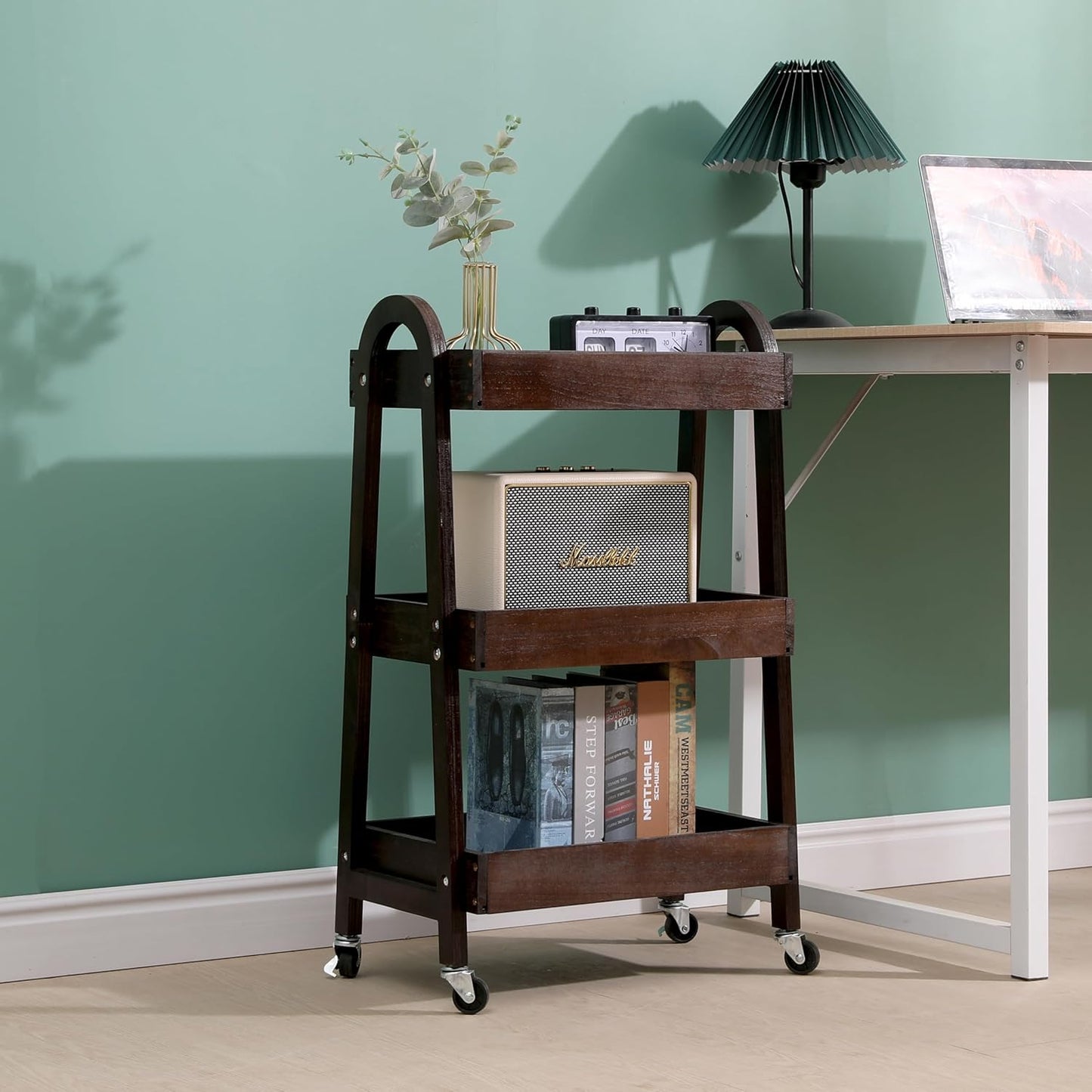 3 Tier Rolling Craft Cart Slim Rolling Storage Cart Wooden Cart on Wheels Bathroom Organizer Rolling Utility Cart Mobile Shelving Unit for Kitchen Bathroom Laundry Narrow Places (Black)