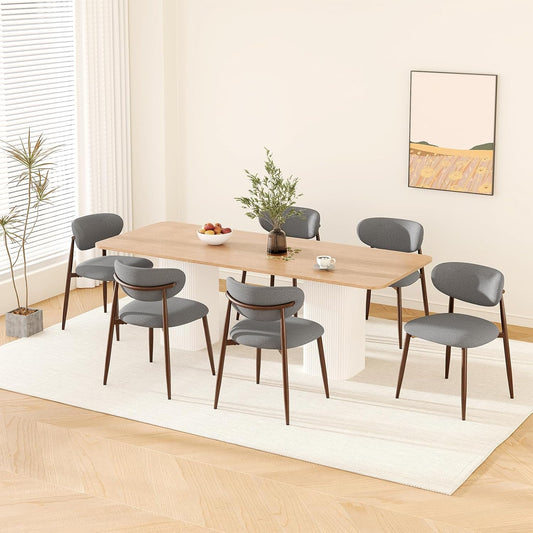 Dining Chairs Set of 6, Ergonomic Fabric Upholstered Seating with Wood Look Metal Legs and Anti Slip Pads, for Home and Restaurant Use, Light Grey