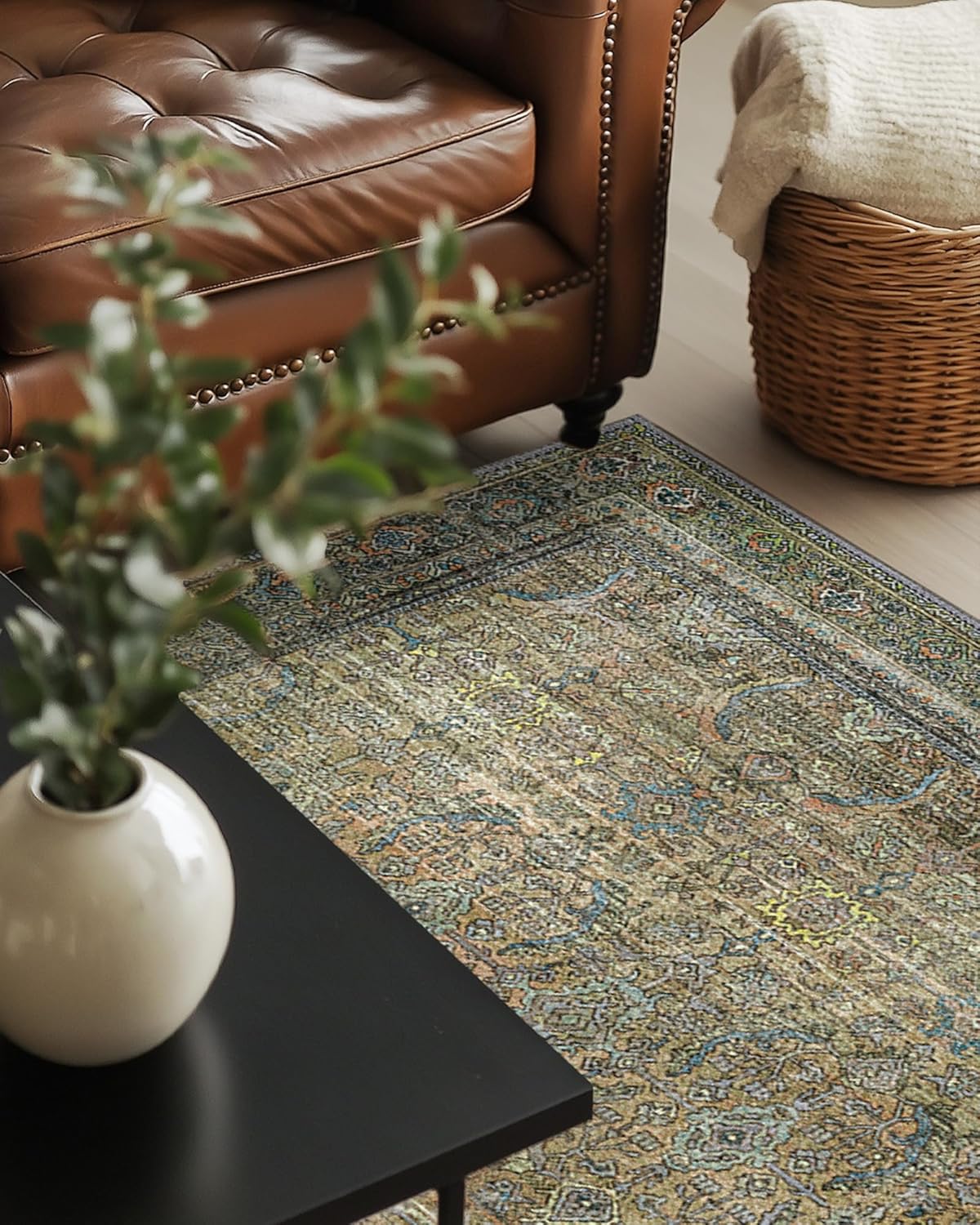 10X14 Area Rugs Machine Washable Rugs for Living Room, Vintage Boho Large Rugs for Bedroom Dining Room, Non Slip Indoor Soft Distressed Lightweight Thin Low Pile Carpet, Vintage Sunset