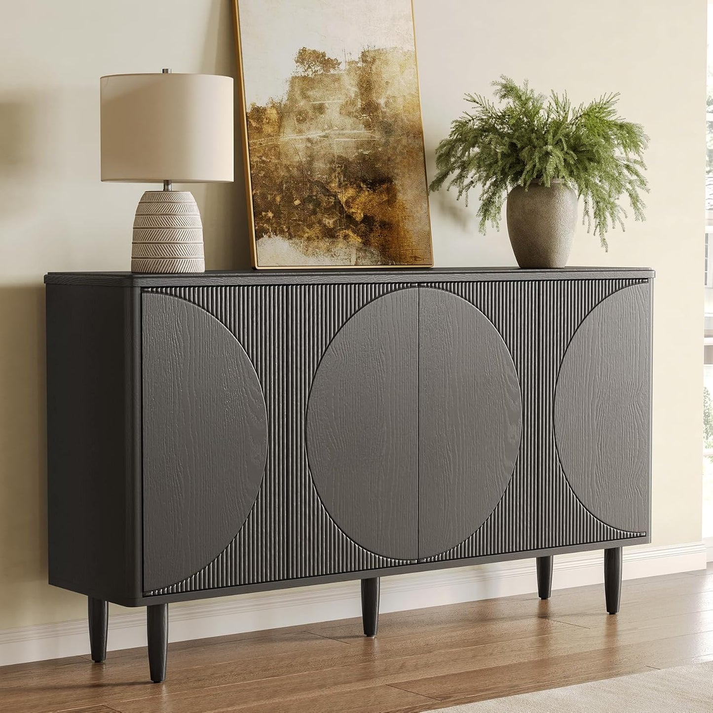 LITTLE TREE 59-Inch Buffet Cabinet Sideboard with Storage, Modern Sideboard Buffet Table with Doors for Living Room, Dining Room (Black)