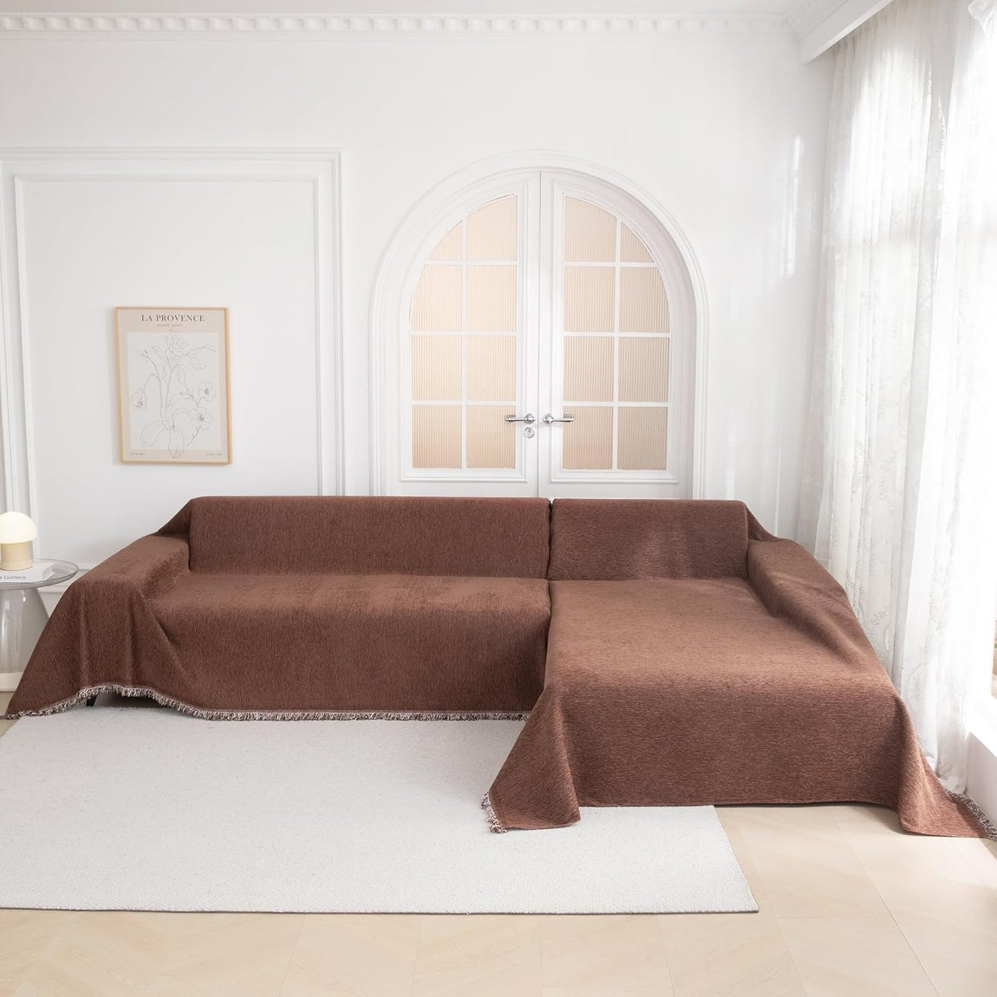 MYSKY HOME Oversized Couch Cover for 3 Cushion L Shaped & Sectional Sofa, Pet Friendly Non Slip Furniture Protector, 91"x150", Chocolate