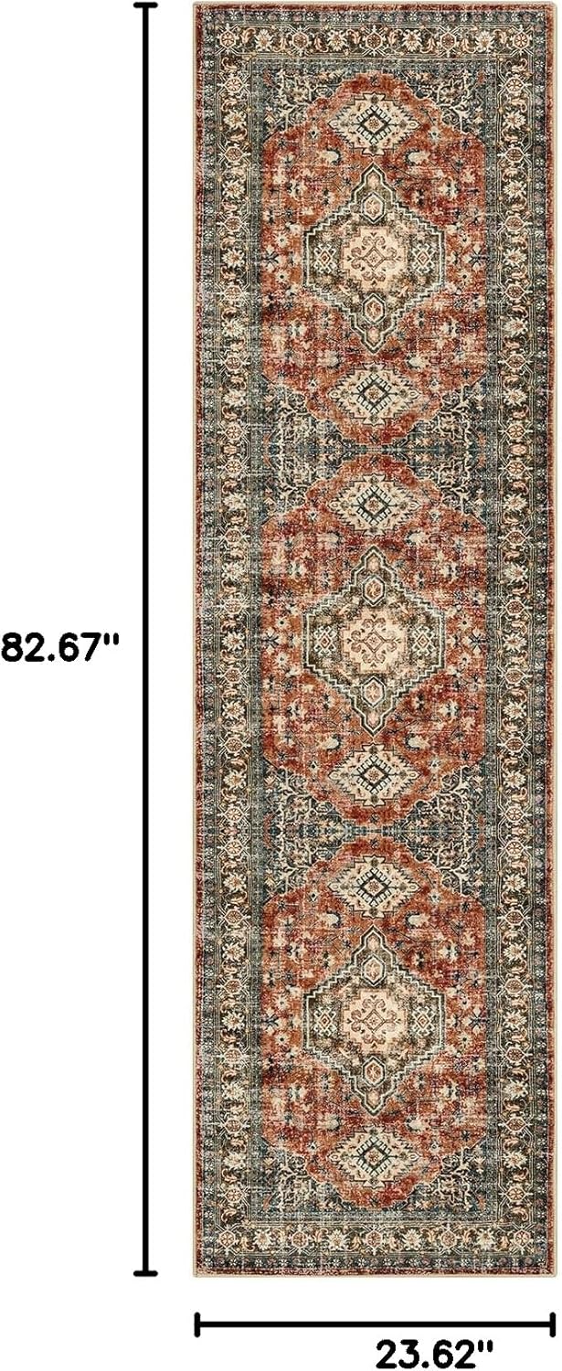Lahome Oriental Washable Runner Rug Non Slip, 2x7 Rug Runners for Hallways Kitchen, Ultra-Thin Hallway Rugs for Laundry Room Bathroom Bedroom, Brick Red