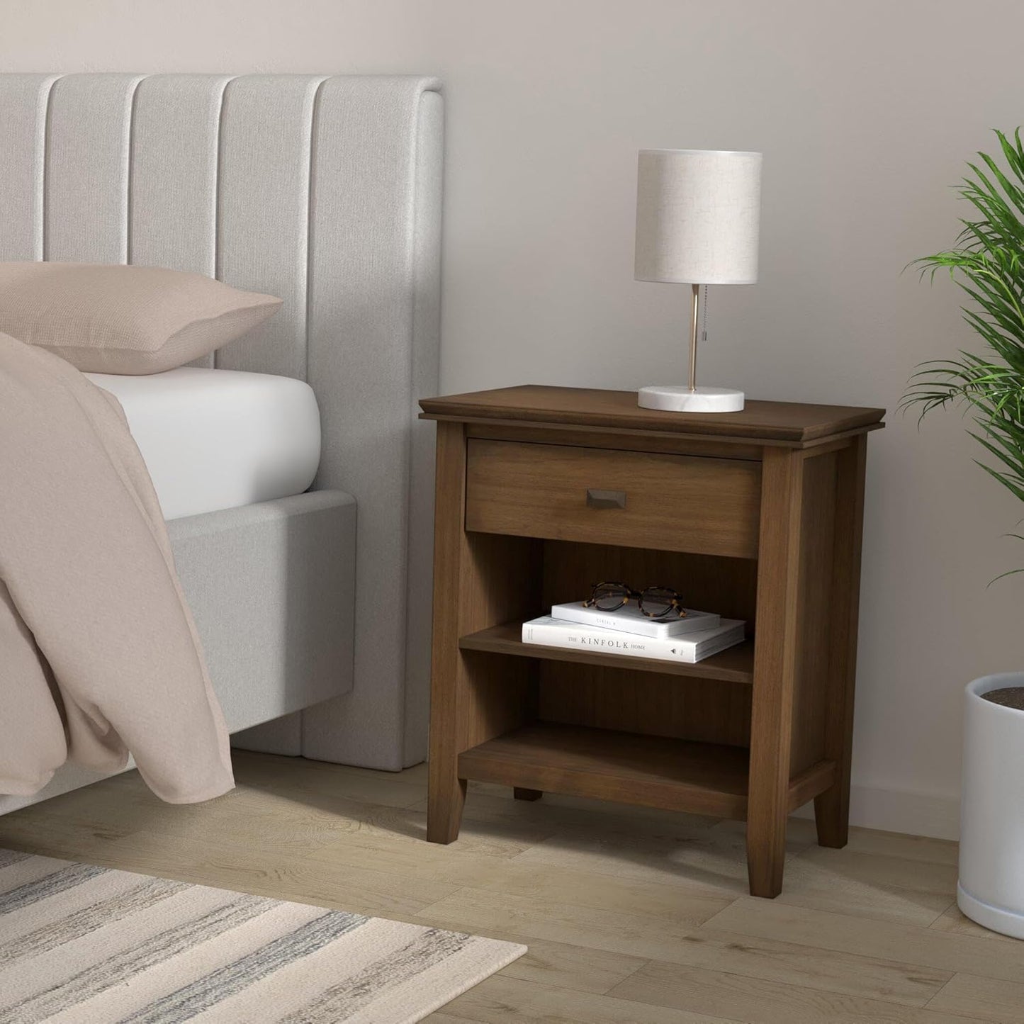 SIMPLIHOME Artisan SOLID WOOD 24 inch Wide Transitional Bedside Nightstand Table in Rustic Natural Aged Brown for the Living Room and Bedroom