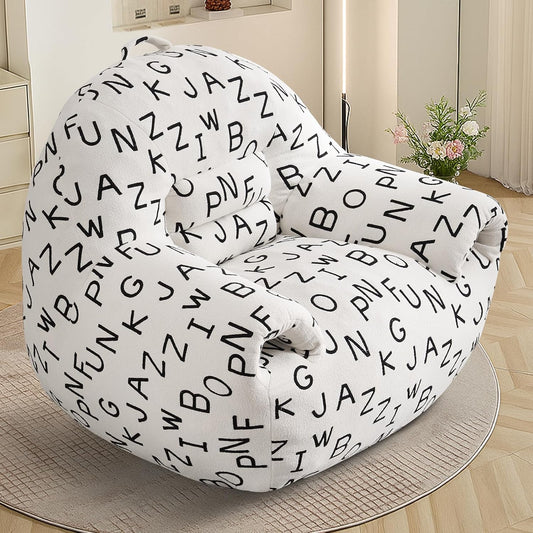 DAICO Bean Bag Chairs for Adults Comfy Bean Bag Sofa Chair with Armrests Single Lazy Floor Sofas Accent Chair with Foam for Living Room Bedroom Reading Gaming Office (Letter White)
