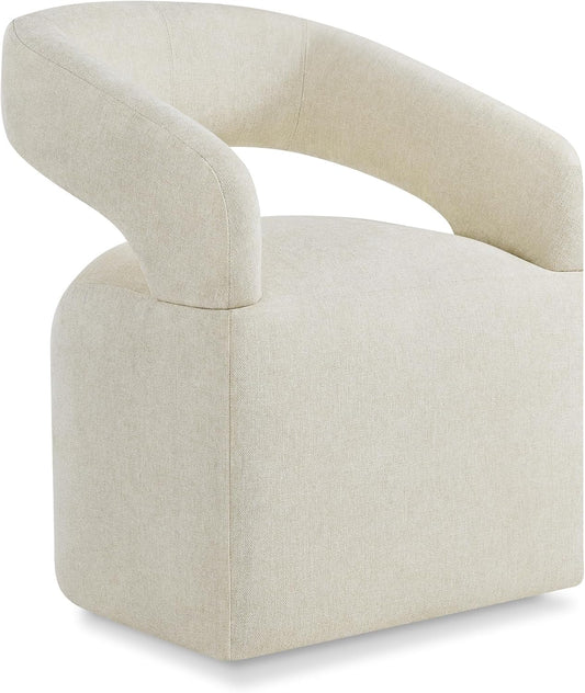 Upholstered Dining Chairs with Removable Casters Barrel Side Armchair with Rollers for Diningroom Bedroom Livingroom Reading Room, Cream Beige, 1PCS