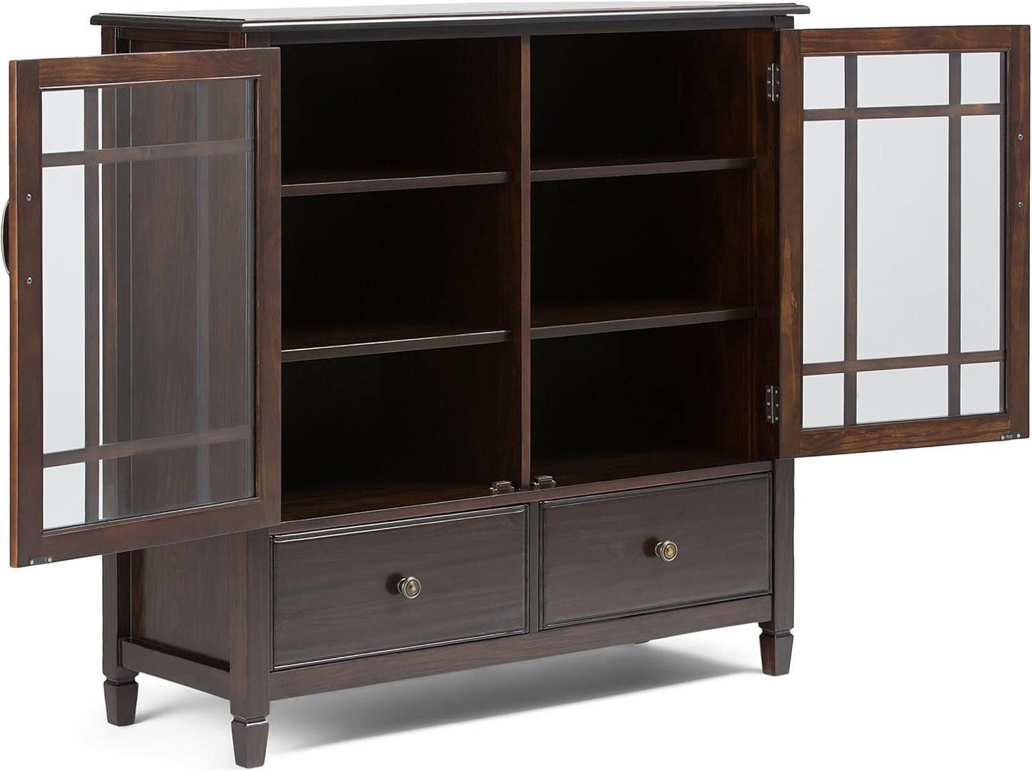 SIMPLIHOME Connaught SOLID WOOD 46 Inch Wide Traditional Tall Storage Cabinet in Dark Chestnut Brown, For the Living Room, Entryway and Family Room