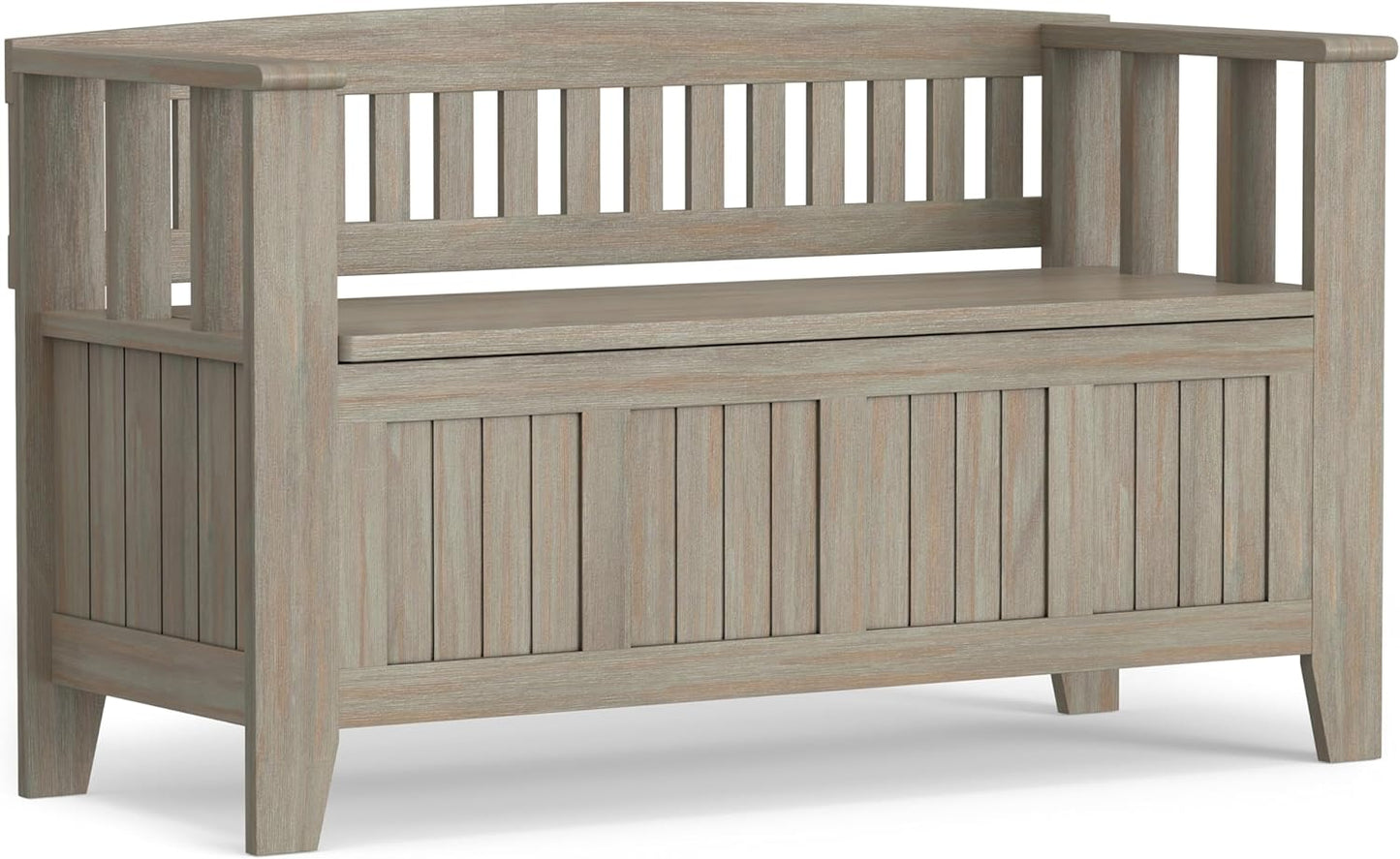 SIMPLIHOME Acadian Entryway Storage Bench - 48 inch Wide Solid Wood Hallway Seat in Distressed Grey, Transitional Bench for Entryway or Living Room with Lift-Up Lid and Spacious Storage
