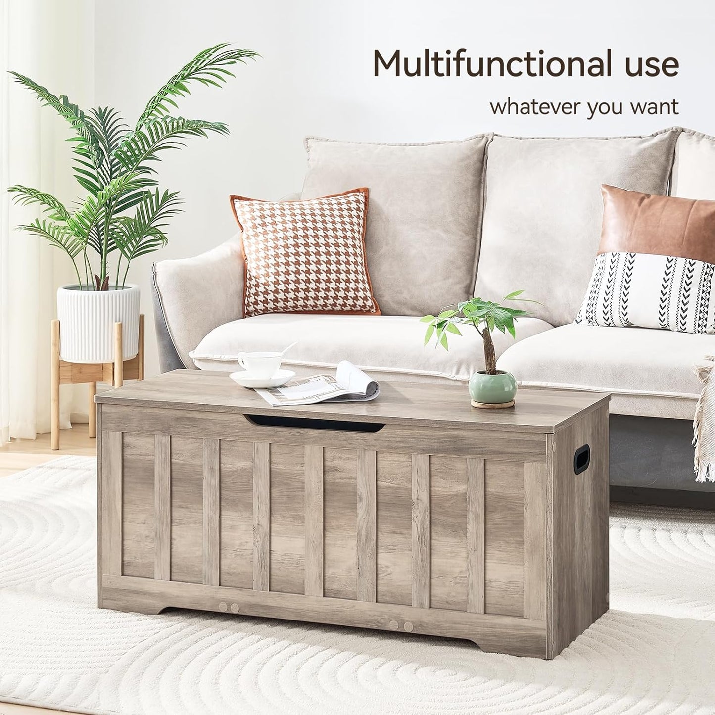 43.3" Storage Chest Extra Large,Storage Trunk with 2 Safety Hinges,Wooden Storage Bench,Shoe Bench,43.3x15.7x19.1 Inch,Easy Assembly,Storage Bench for Bedroom,Living Room,entryway(Greige).