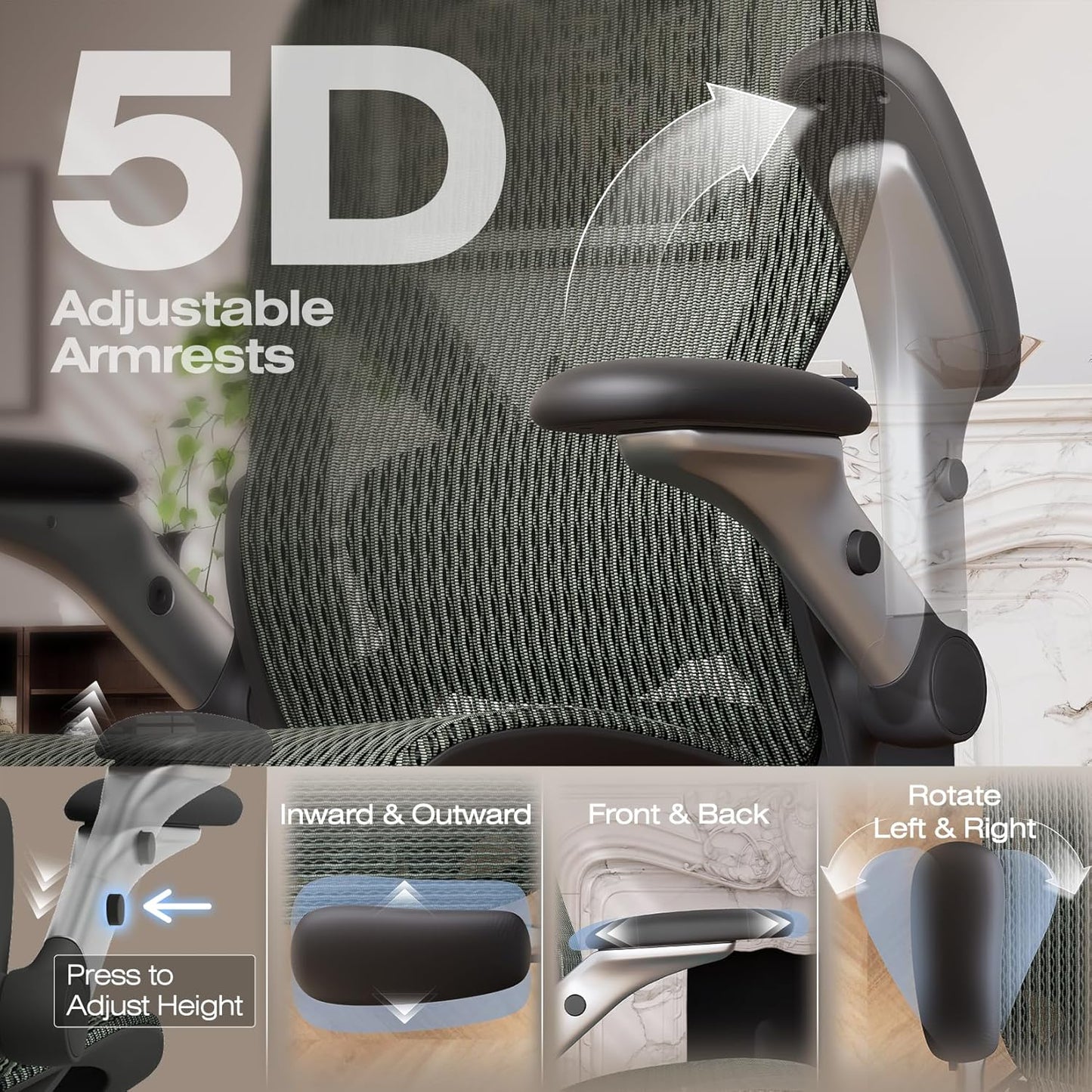 ELABEST X100 Ergonomic Office Chair with Footrest, Big and Tall Home Desk Chair with 5D Flip-Up Arms, Adjustable 3D Lumbar Support,High Back Rolling Computer Chair, Swivel Mesh Chairs (Forest Ranger)