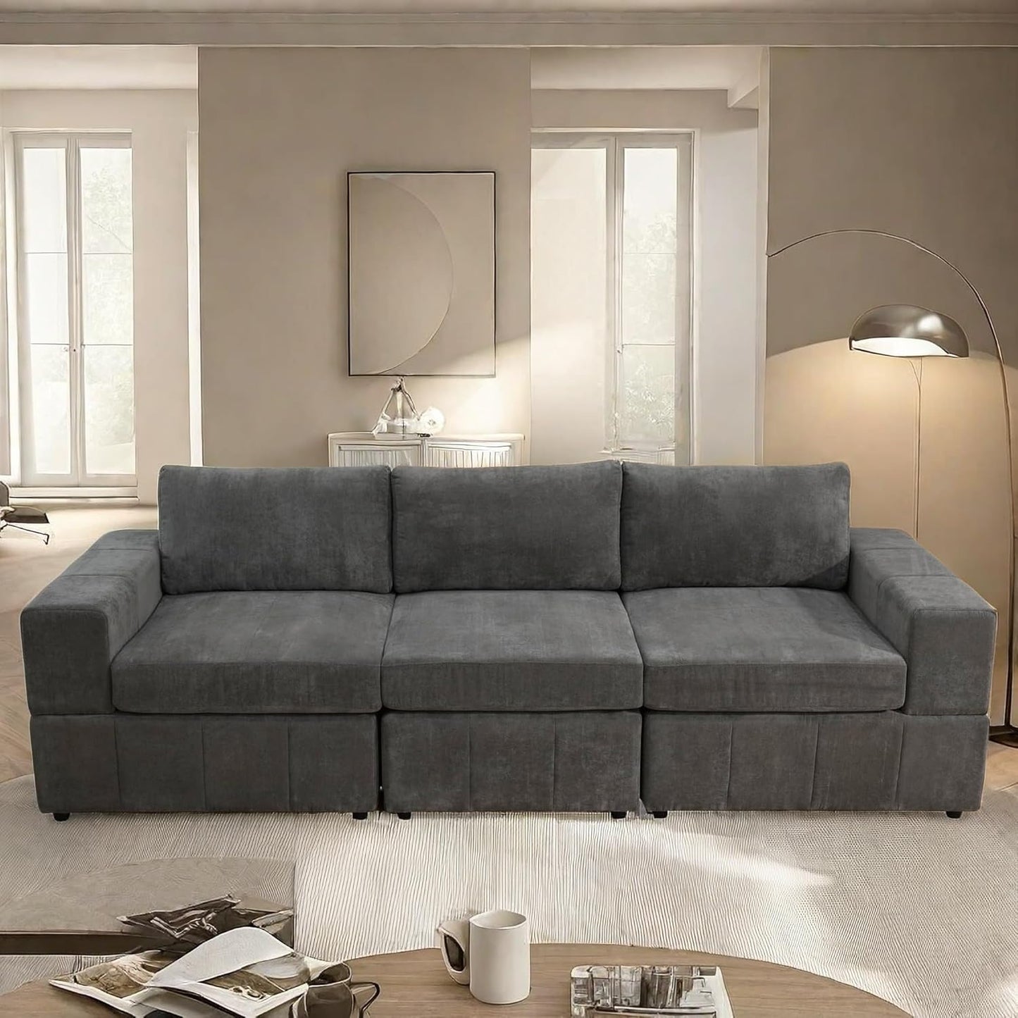 Sectional Couches for Living Room, 103″3 Seater Cloud Couch, Modern Comfy Sectional Sofa with Deep Seats for Bedroom, Office, Small Space, Brown