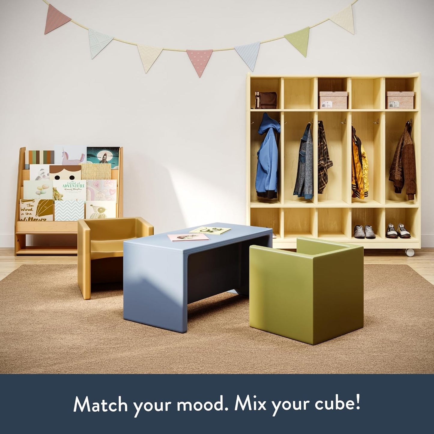 Children's Factory 3-in-1 Cube Chair for Kids, Flexible Seating Classroom Furniture, 1-Pack, Sand