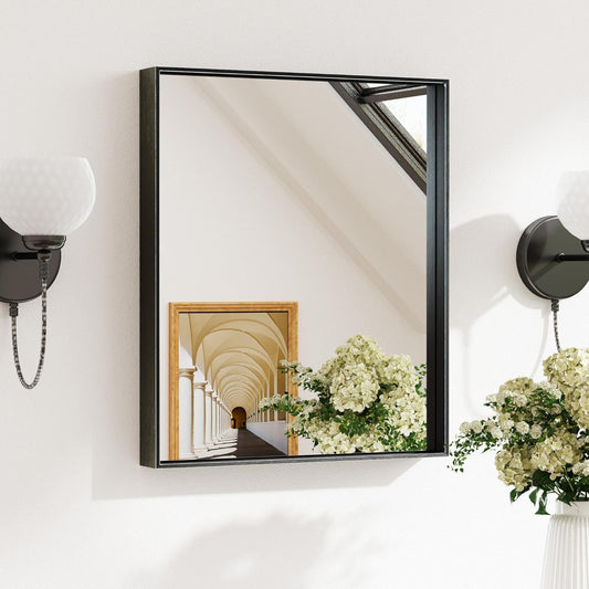 Keonjinn Black Bathroom Mirror 16 x 20 Inch Metal Framed Matte Black Mirror, Rectangular Wall Mount Mirror Square Corner Modern Farmhouse Bathroom Vanity Mirror for Over Sink(Horizontal/Vertical)