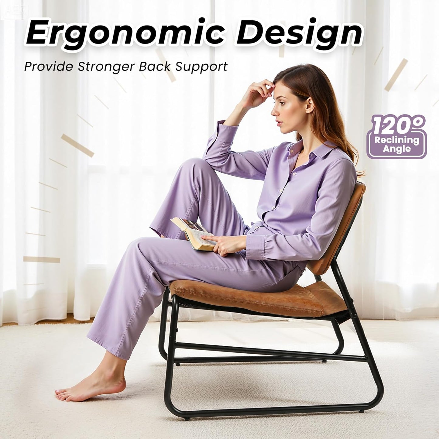 DAICO Modern Accent Chair Comfy Living Room Chair Armless Sling Accent Chairs Upholstered Side Sitting Chairs with Metal Frame for Office Reception Reading Bedroom Waiting Room, Camel