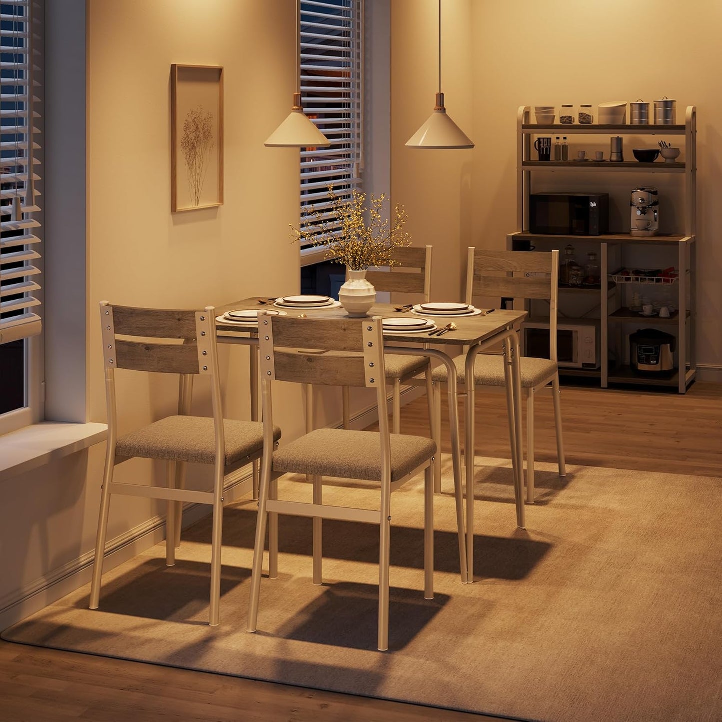 Dining Table for 4, Small Table and Chairs Set of 4, Square Dinette Set for 4, 5 Piece Kitchen & Dining Room Sets for Small Space (White, Table with 4 Upholstered Chairs)