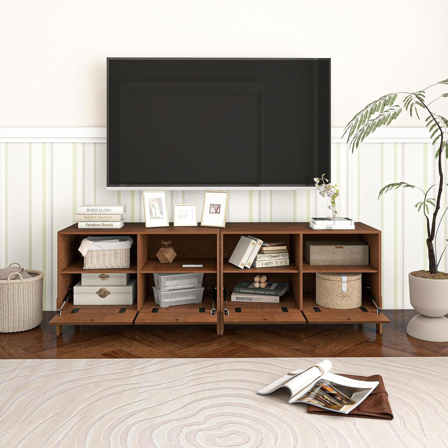 Sebastack TV Stand, Expandable Television Stand, Customizable Coffee Table with Drawer, Entertainment Center and Media Console with Storage for Living Room, Bedroom, 32 inch Walnut Color