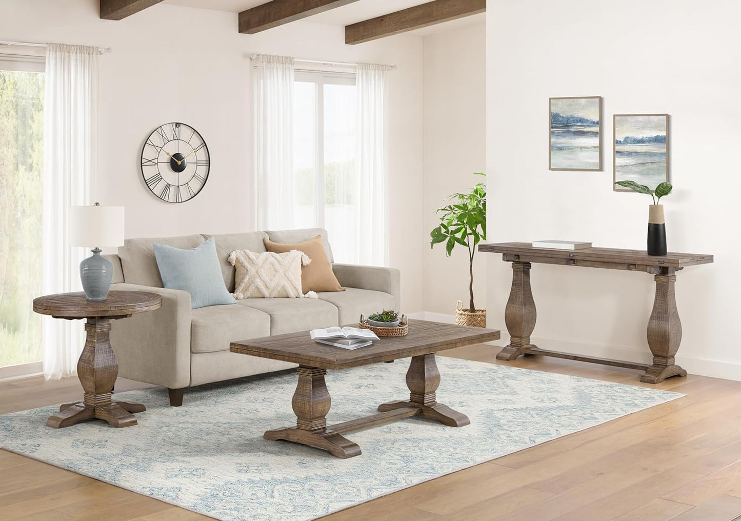 Martin Svensson Home Napa Sofa Console Table, Modular Flip Top Dining or Accent, Solid Natural Wood