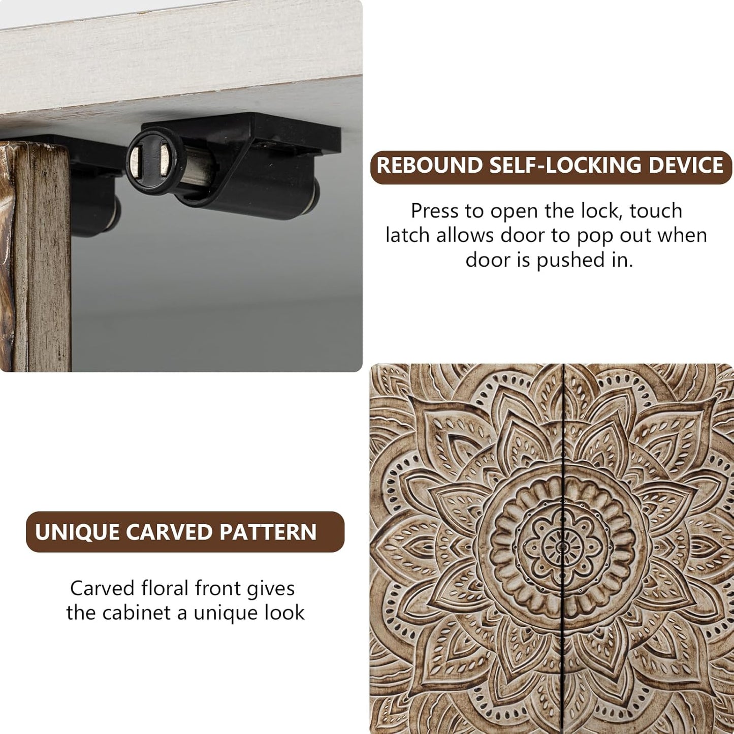 COSIEST 32" W Sideboard Buffet Cabinet with Storage, Accent Cabinet with 2 Push-to-Open Magnetic Doors, Vintage MDF Buffet Table for Living Room, Kitchen, Hallway (Gray,Lotus Pattern)