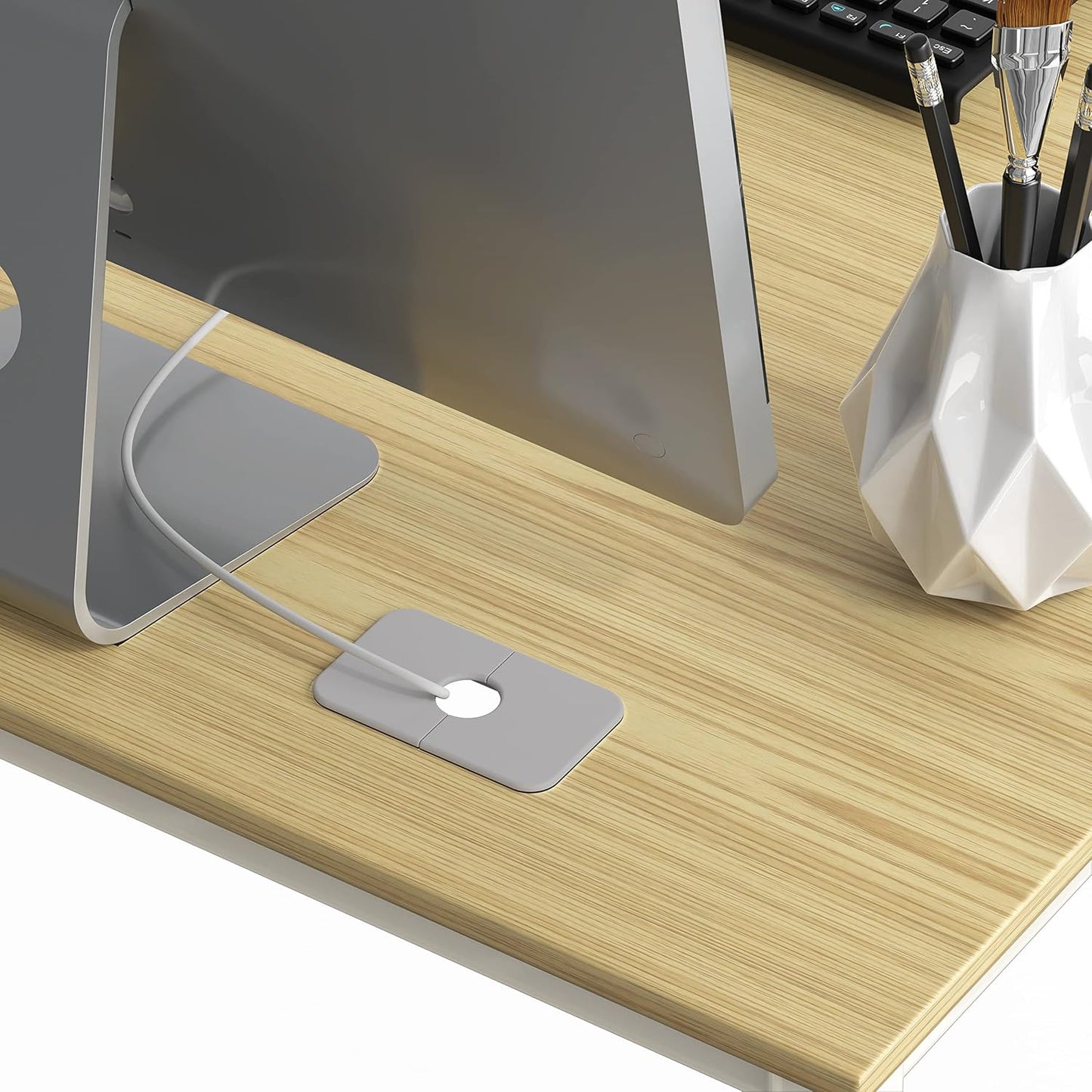 SHW Mission 55 x 60 Inches L-Shape Home Office Computer Desk, Oak