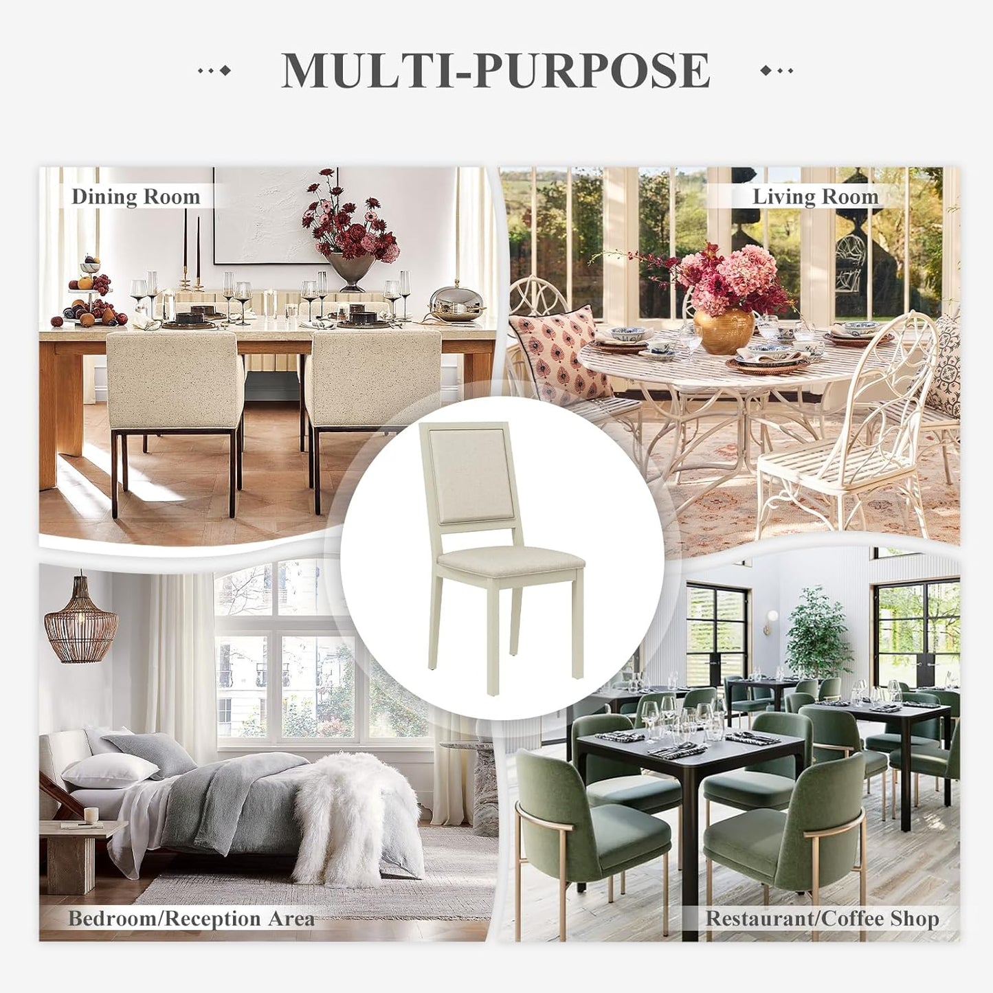 COLAMY Upholstered Dining Chairs Set of 4, Mid Century Modern Dining Room Chairs, 19 Inch Kitchen Chairs with Back for Dining Room Restaurant, Ivory