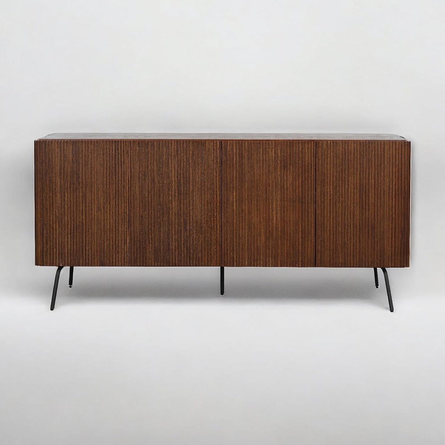 NTC Veil Modern Sideboard with 4 Doors, Buffet Cabinet with Vertical Groove Design and Metal Legs, Storage Cabinet for Living Room, and Hallway, Effortless Assembly - Dark Walnut